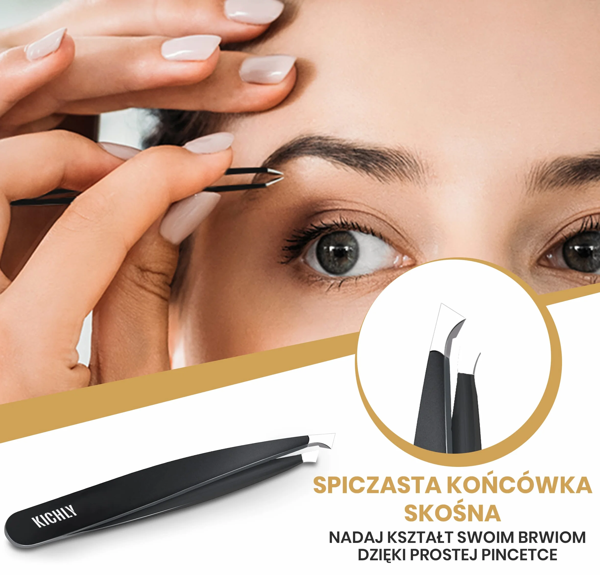 KICHLY zestaw pęset do brwi – 4-częściowy – zestaw pęset ze stali nierdzewnej do wrośniętych włosów, włosów na twarzy, odprysków, wągrów i kleszczy
