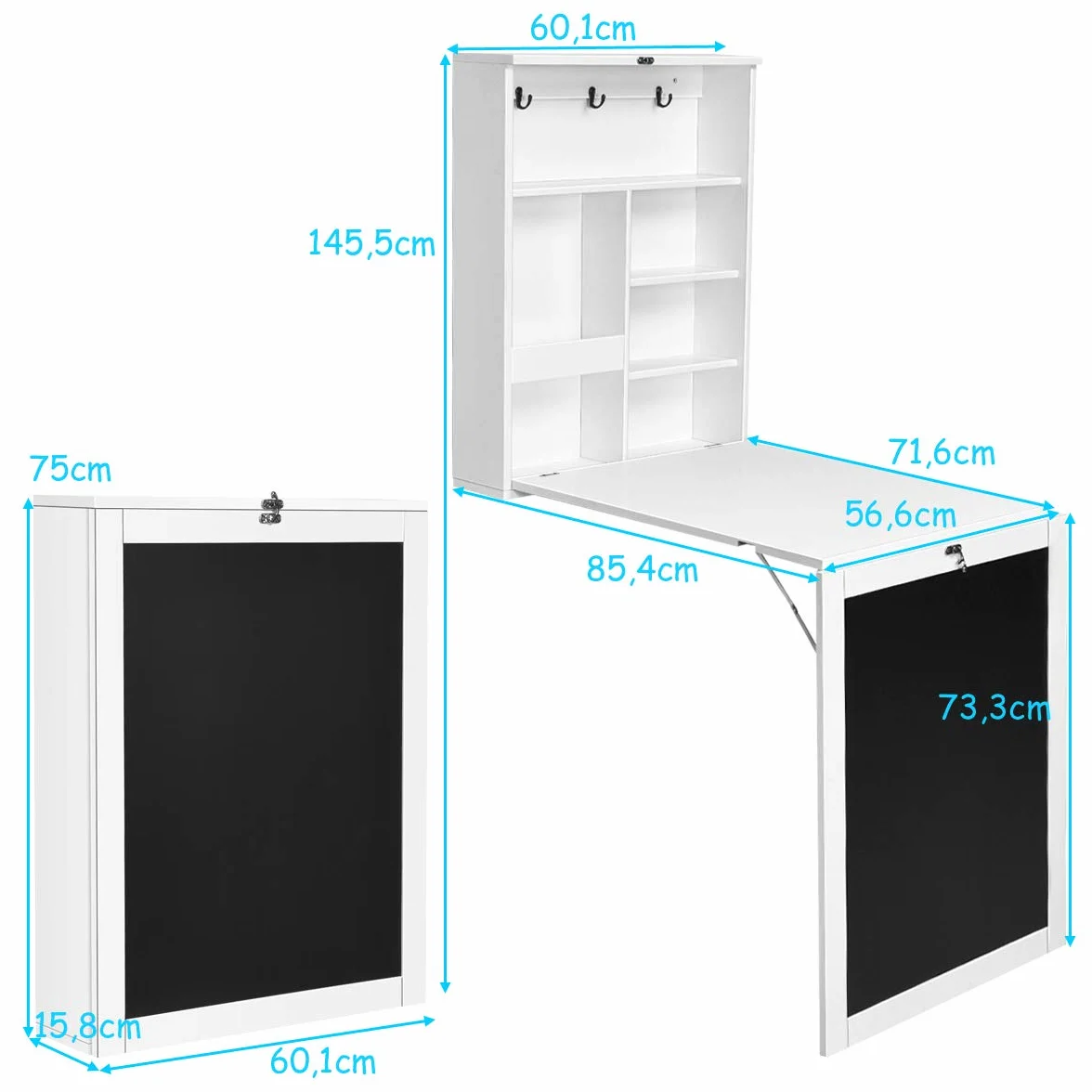 COSTWAY Składany stolik ścienny 85,5 x 60 x 145,5 cm