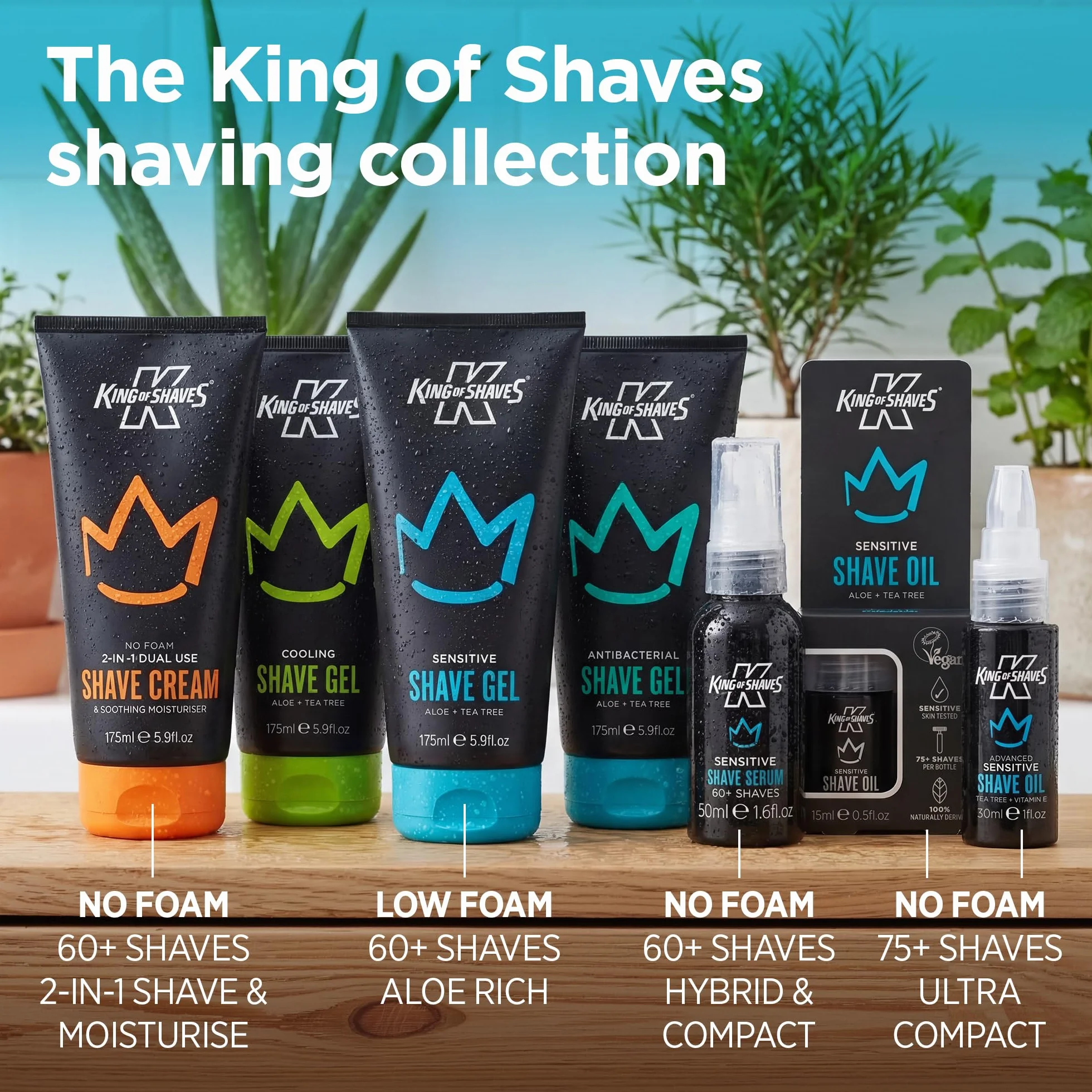 King of Shaves 2 w 1 Krem do golenia bez piany i nawilżacz po goleniu dla mężczyzn, żel do wrażliwej skóry, redukuje podrażnienia, 86% składników naturalnych, 4 x 175ml