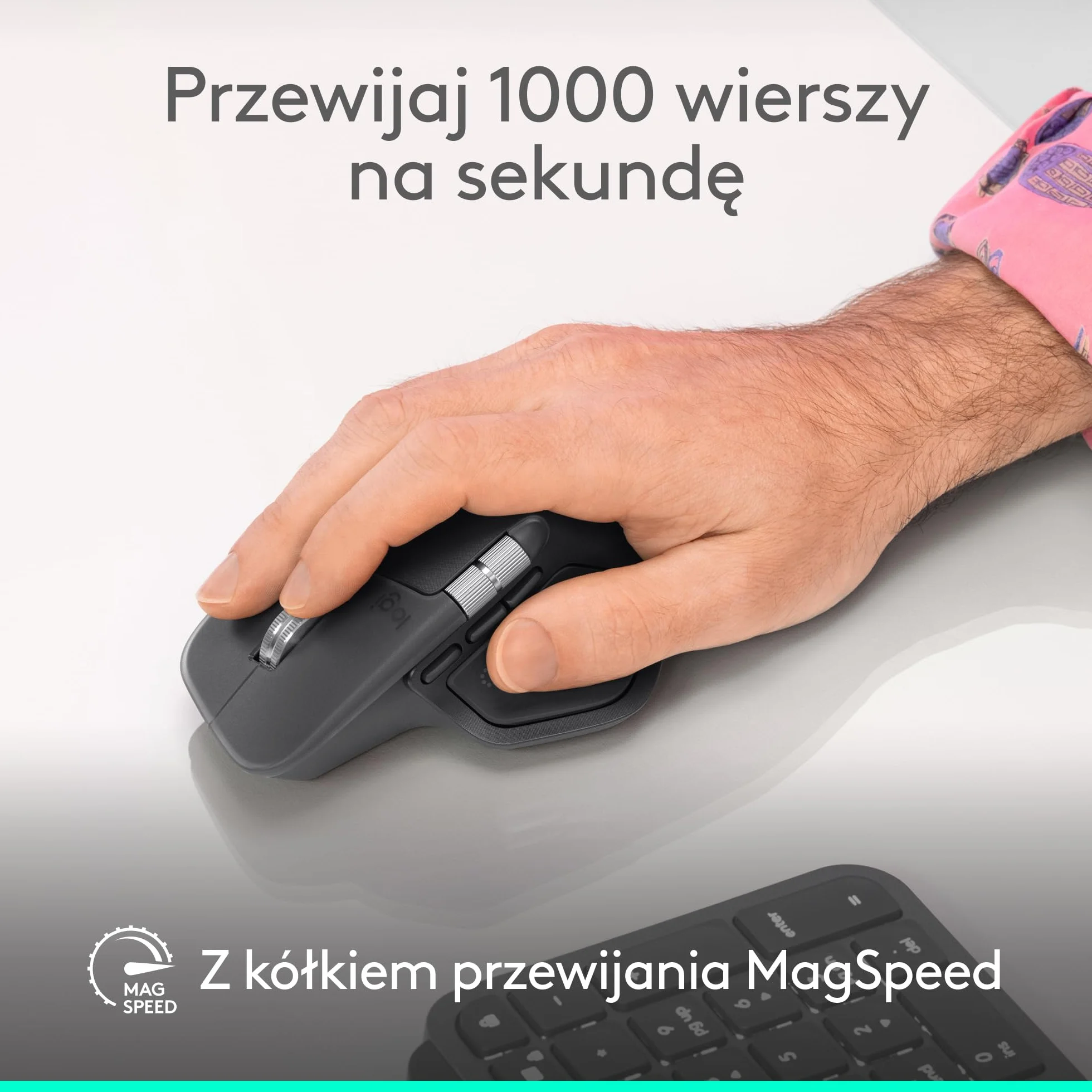 Logitech MX Master 4, ergonomiczna mysz bezprzewodowa z haptyczną informacją zwrotną, błyskawiczne przewijanie, ładowanie USB-C, Bluetooth, Windows, macOS - Jasnoszary