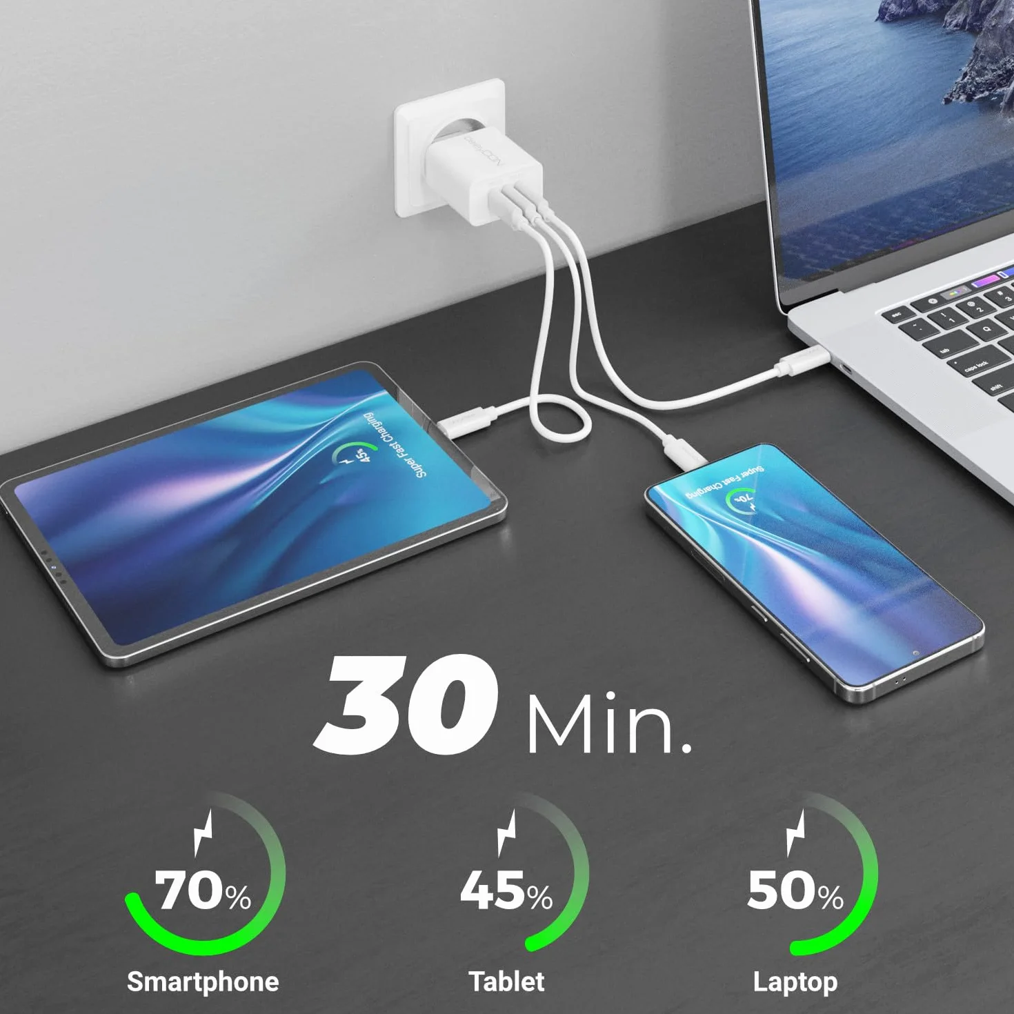 deleyCON 1,5m USB C Kabel (100W Szybkie Ładowanie + Przewód Danych 5 Gbit/s) Kabel USB-C do iPhone 17 16 15 Pro Max Air Galaxy S26 S25 Pixel iPad Pro MacBook Air Tablet Switch PS5 - Biały