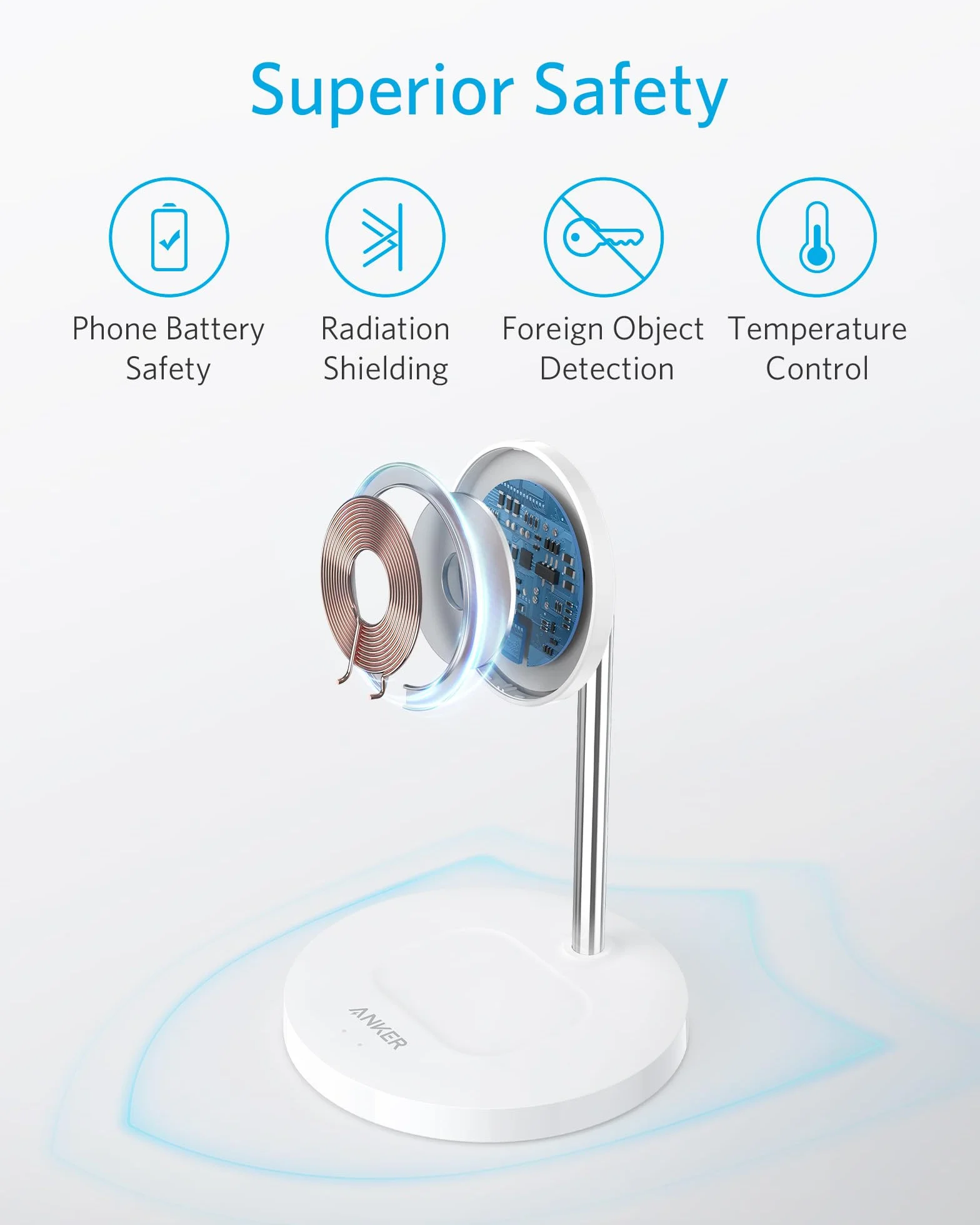 Anker PowerWave magnetyczna stacja ładująca 2 w 1, bezprzewodowa stacja ładująca, ładowarka z kablem USB C o długości 150 cm, kompatybilna z iPhone 13/13Pro/13 Pro Max/13 Mini i AirPods 2/Pro (bez zasilacza)