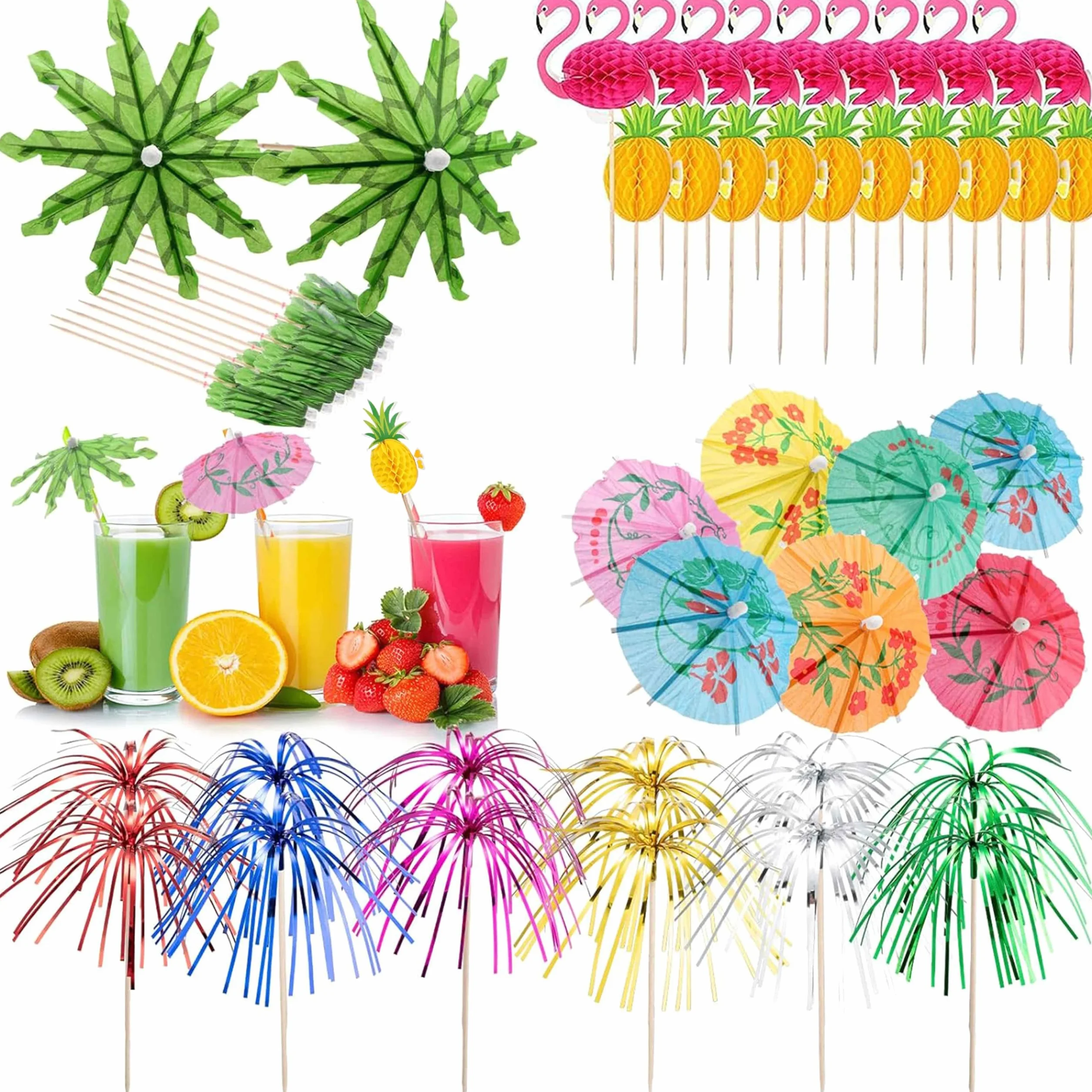 70 sztuk parasoli koktajlowych 3D Flaming Ananas Pszczoła Pszczoła Dekoracje Koktajlowe na drinki na wesele przyjęcie letnie urodziny dekoracja (mieszane kolory)