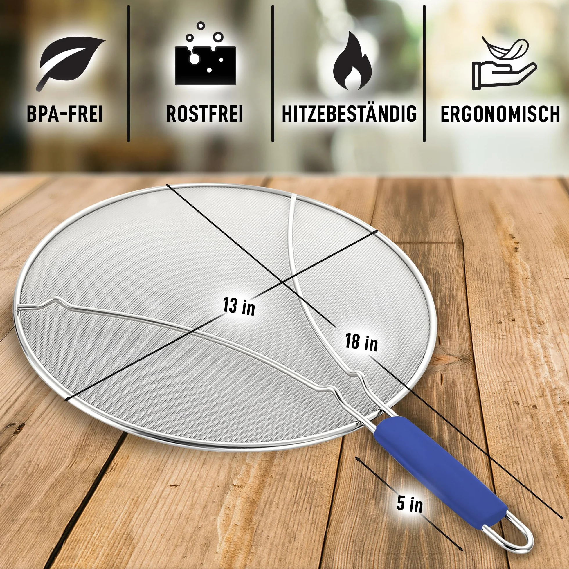 Zulay Kitchen Duży ekran do smażenia patelni 13" - Blokuje Hot Oil Splashes - Stainless Steel Grease Splatter Guard - ciemnoniebieski