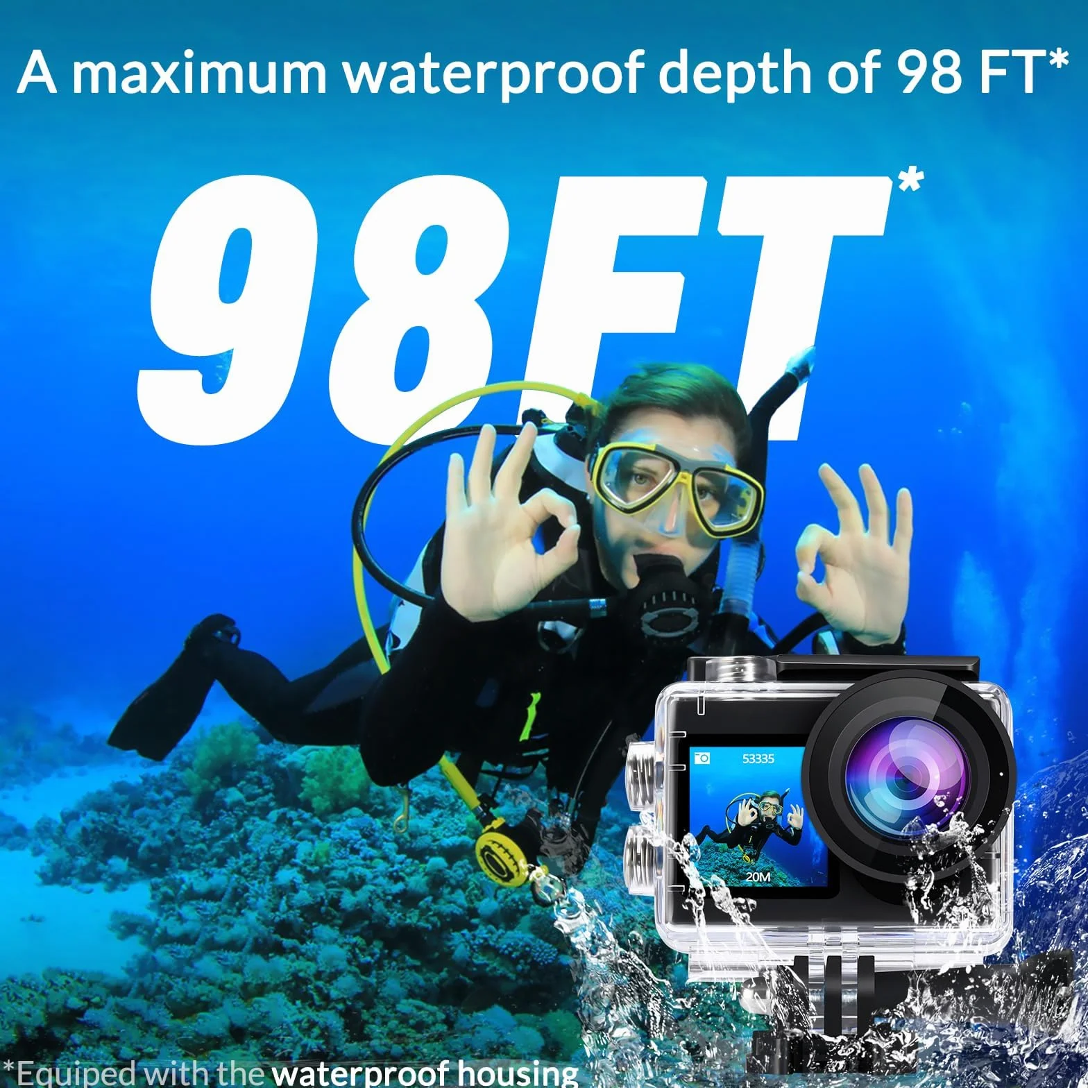 icefox Kamera podwodna 4K 20 MP, aplikacja Snappro z pilotem, edycja wideo, EIS, wodoodporność 40 M, Ultra HD, szeroki kąt 170°, kamera WiFi