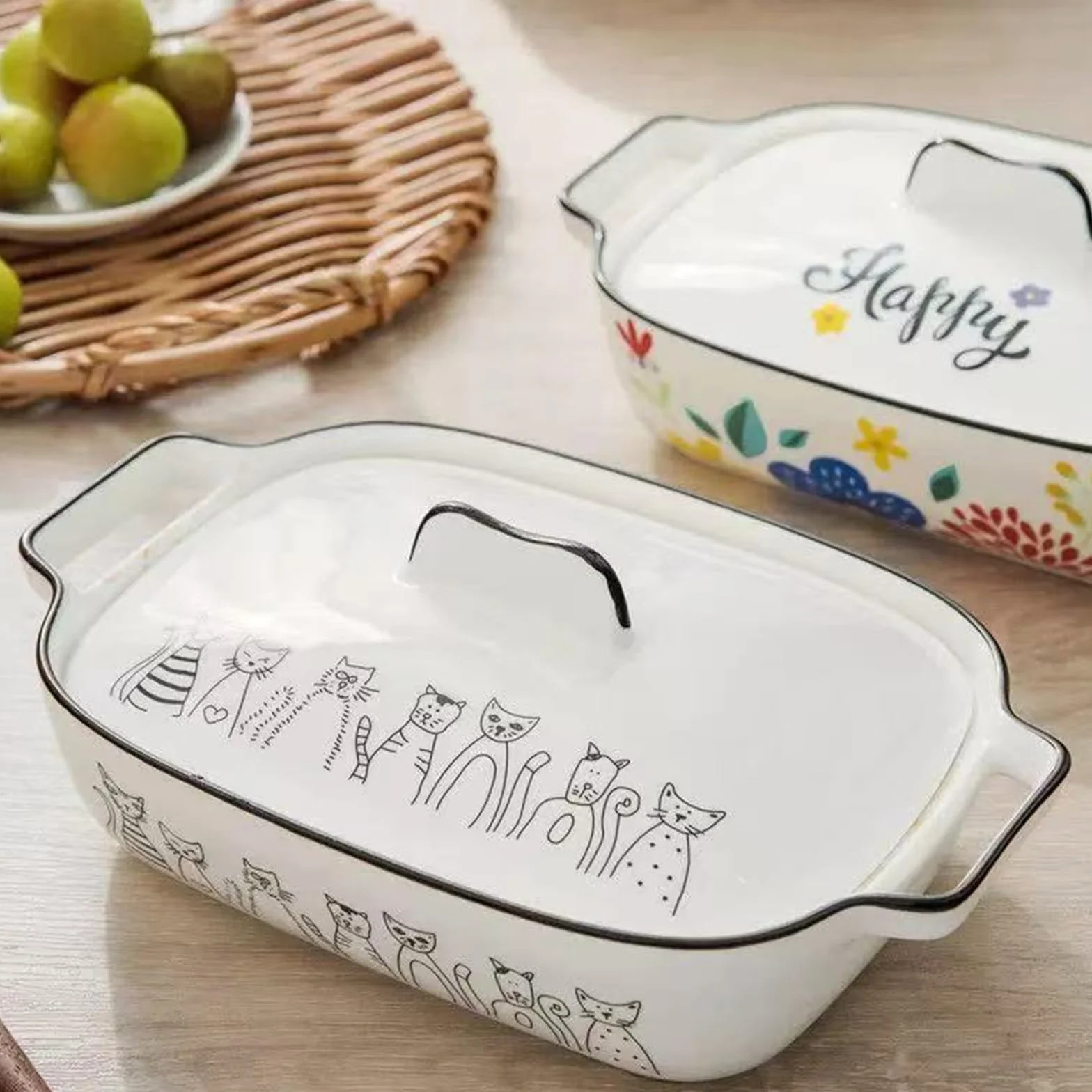 Naczynie do zapiekanek z pokrywką, prostokątne naczynie do zapiekanek z ceramiki, małe naczynia do zapiekanek z ceramiki, forma do lasagne piekarnika do chleba, lasagne, tiramisu i zapiekanki