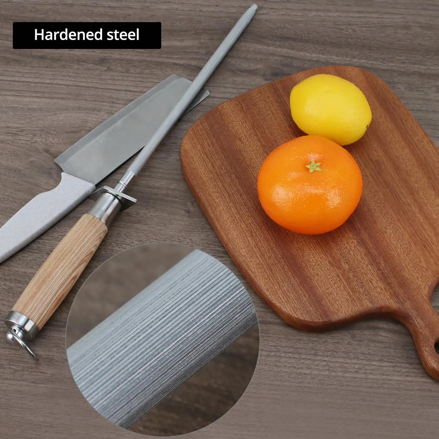 QWORK Pręt do honowania 38 cm stalowy z uchwytem do ostrzenia sztućców