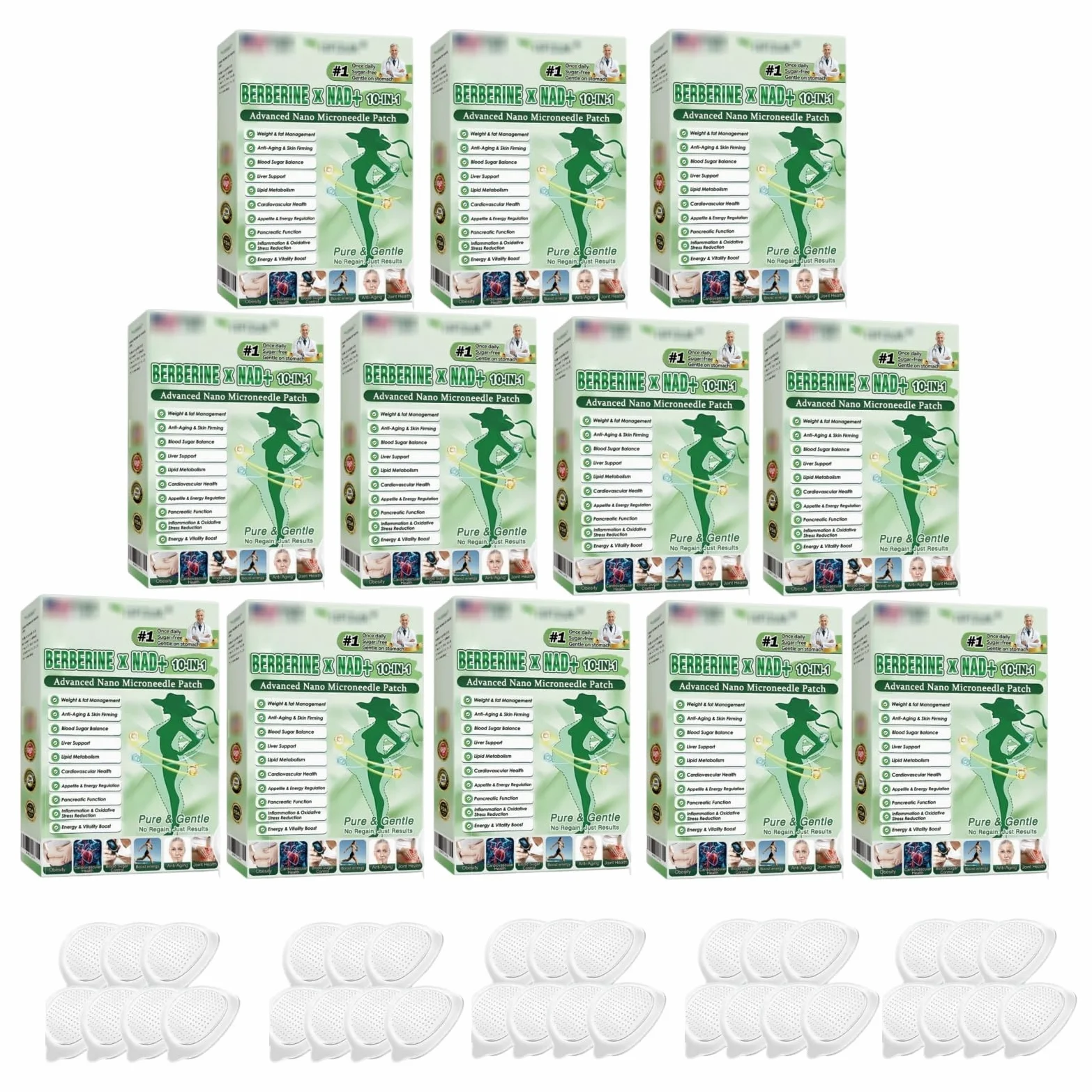Moringa X Berberine Plaster odchudzający, 10 w 1 Nano Microneedle Plaster, naturalna plaster odchudzający, płaski brzuch, łatwa w aplikacji, niewidoczna, regulująca metabolizm