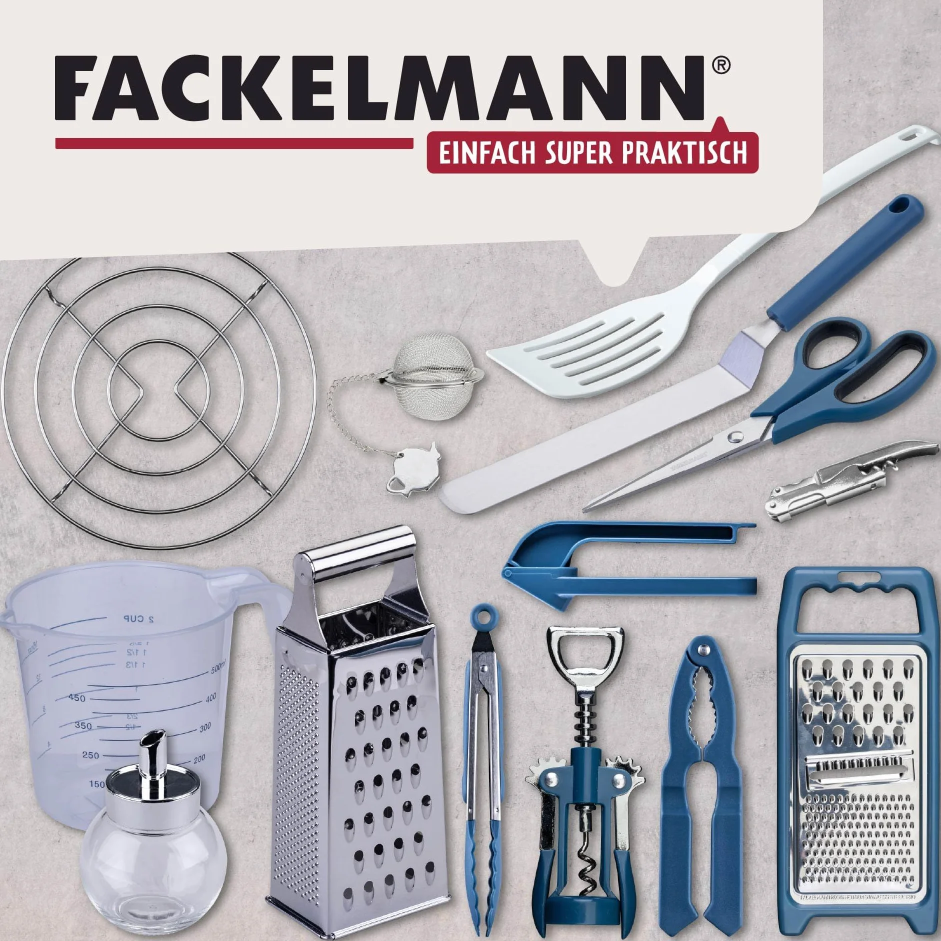 Fackelmann Nożyczki Essential do kuchni, gospodarstwa domowego i miejsca pracy – ostre, nierdzewne ostrza, ergonomiczny uchwyt, ciemnoniebieskie, 20 cm