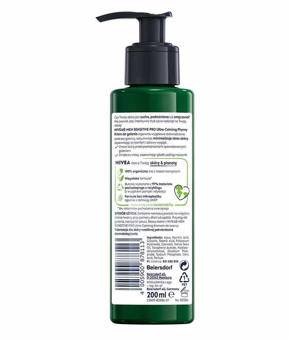 NIVEA MEN Sensitive Pro Łagodzący płynny krem do golenia dla mężczyzn z olejem z nasion konopi i witaminą E, 200 ml