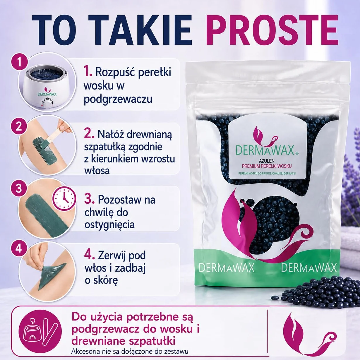 Dermawax 1 kg pereł woskowych z azulenu – kojący gorący wosk bez pasków z włókniny do usuwania włosów – delikatne dla skóry wrażliwej – do twarzy, okolic intymnych, nóg i pach, wyprodukowano we