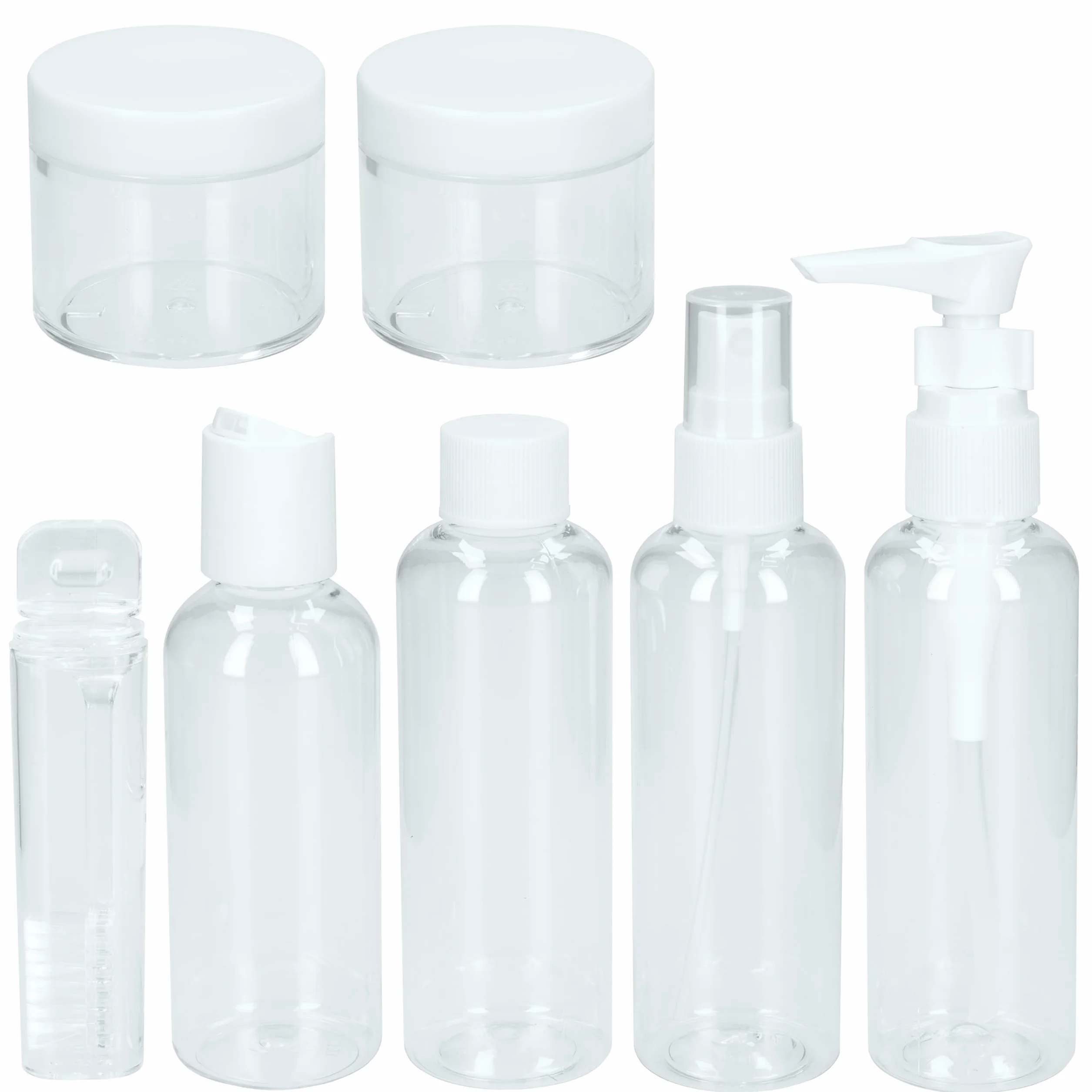 Sillar – Zestaw 7 Butelek Podróżnych na Kosmetyki (Max. 100 ml) | Składana Szczoteczka do Zębów, Przezroczysta Kosmetyczka – Idealne do Bagażu Podręcznego