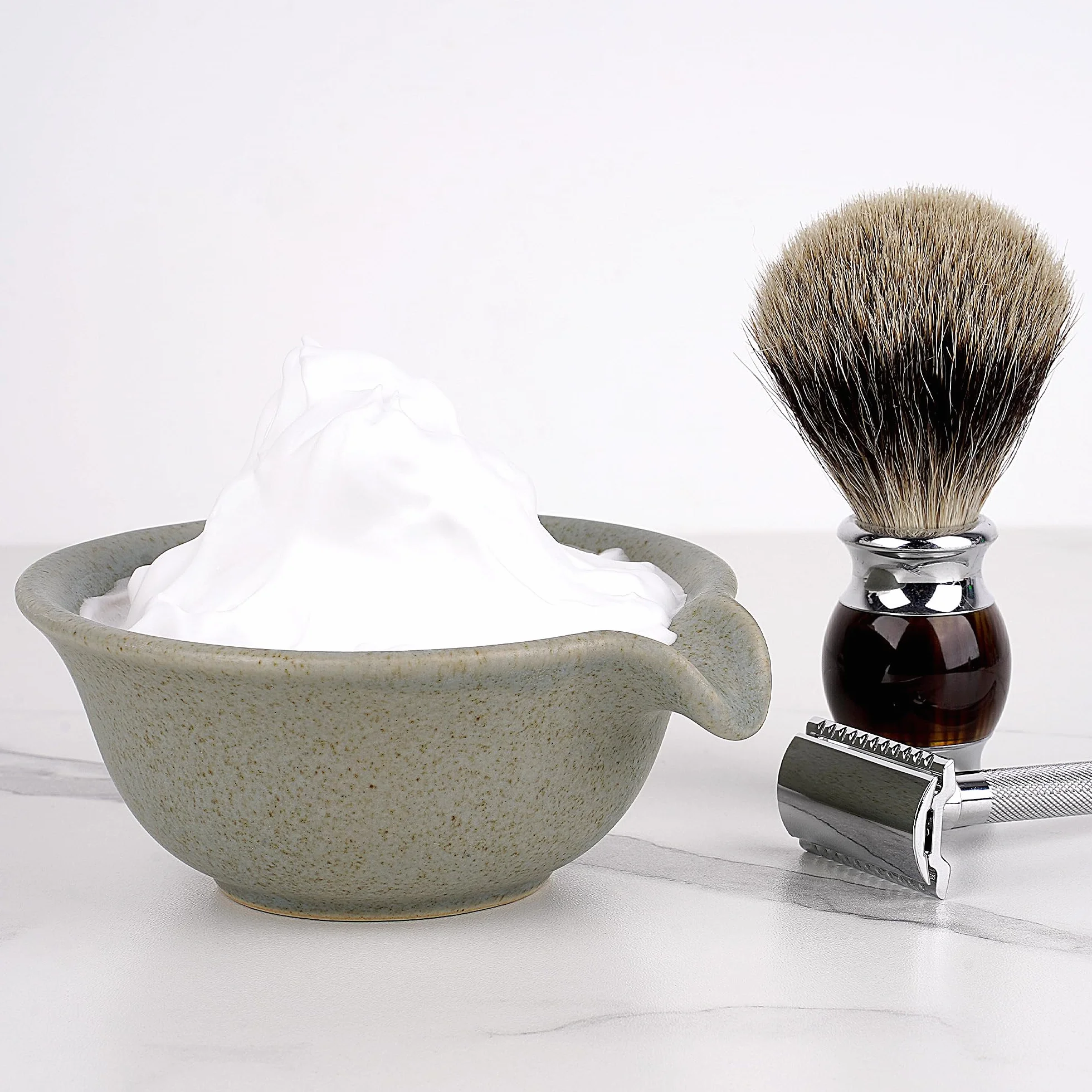 Linkidea Ceramiczna miska do golenia i pielęgnacji brody dla mężczyzn, szeroki kubek do spieniania na mokre maszynki do golenia, tradycyjny kubek na krem do golenia (szary)