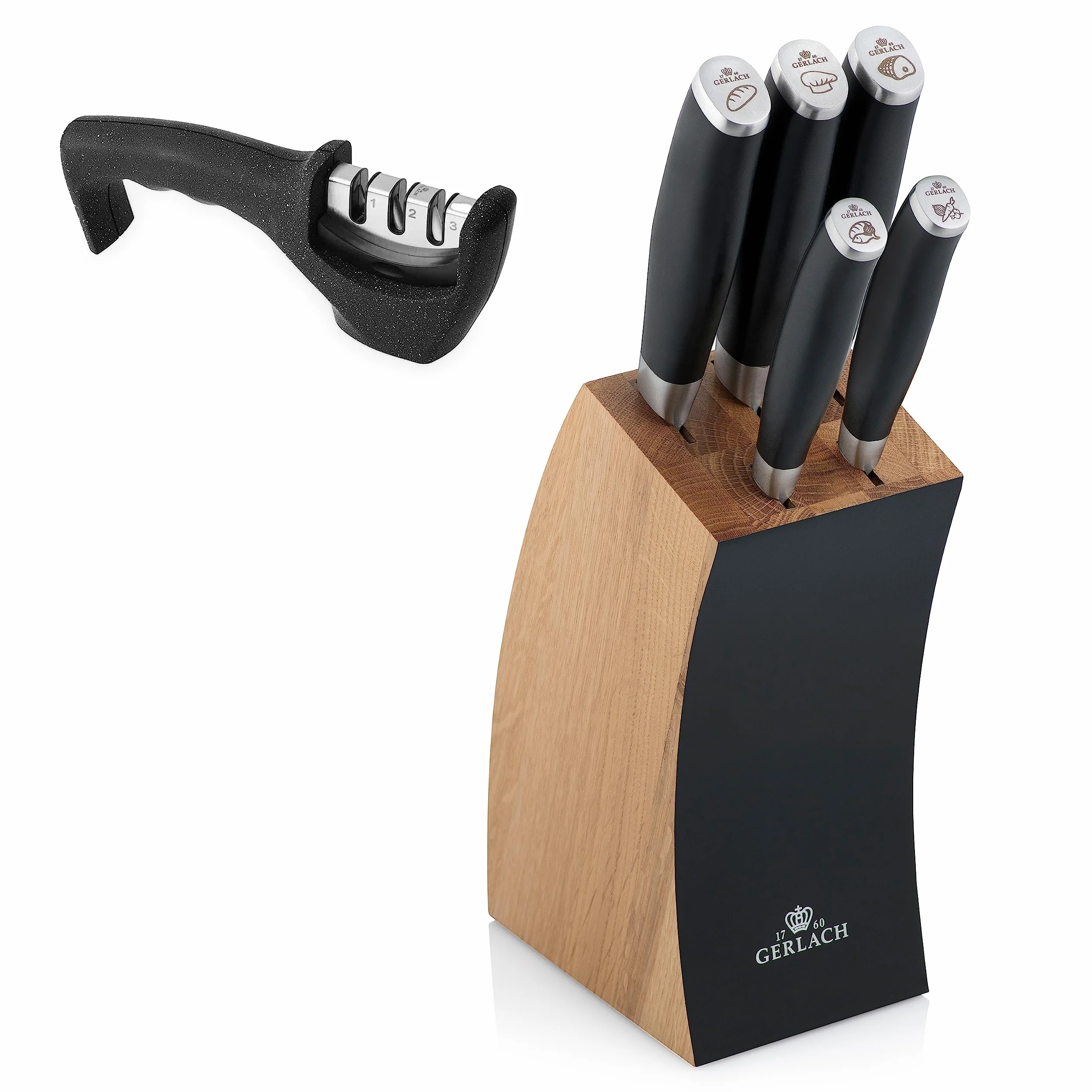 Gerlach Deco Black Zestaw Noży w Bloku, Czarny/Srebrny/Brązowy, 6 Sztuk