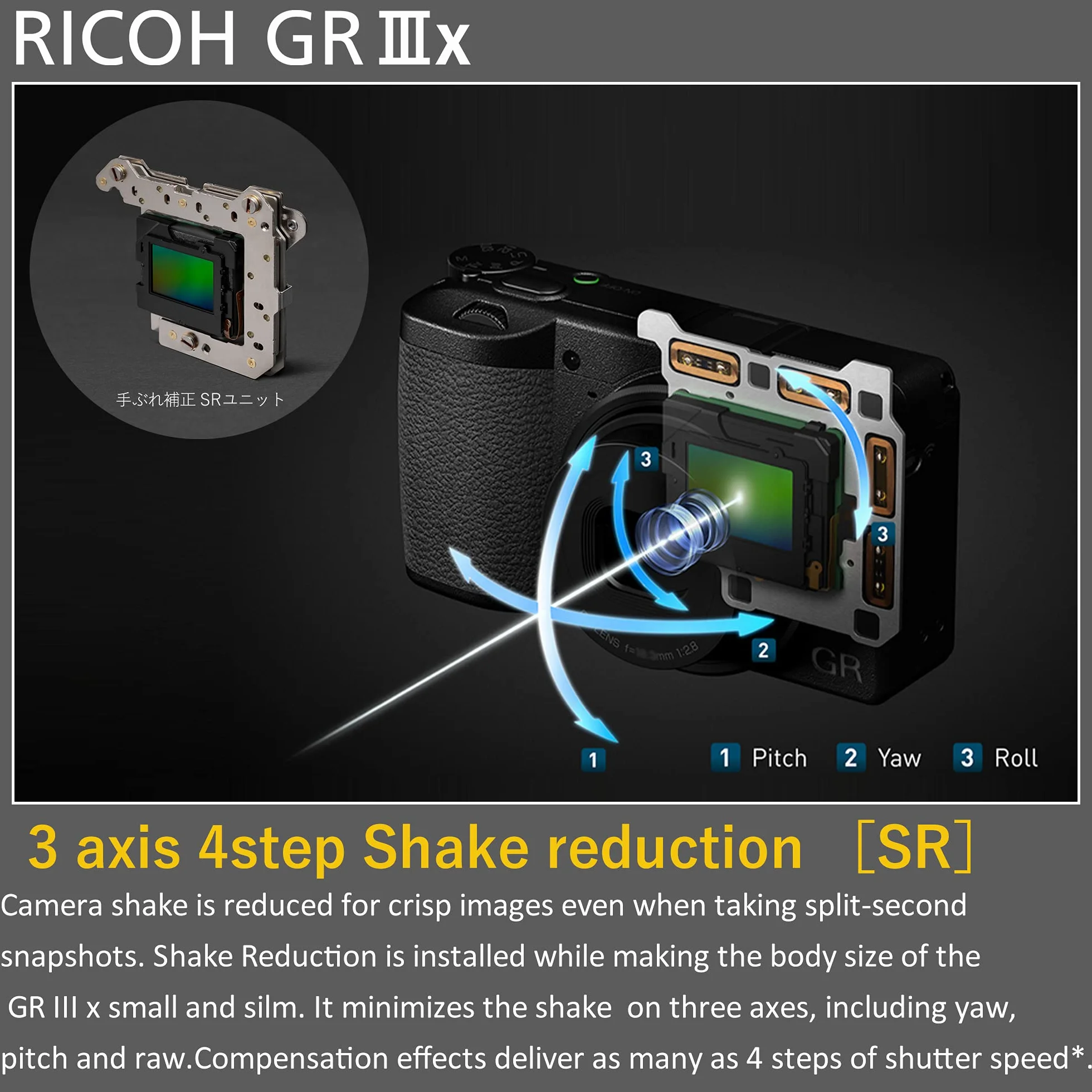 Ricoh Aparat cyfrowy GR IIIx [ogniskowa 40 mm] [Wyposażony w duży czujnik CMOS o rozmiarze 24,2 m APS-C ] [Najlepsza kamera z migawką] [Szybkie uruchamianie w około 0,8 sekundy] [Hybrydowy AF]