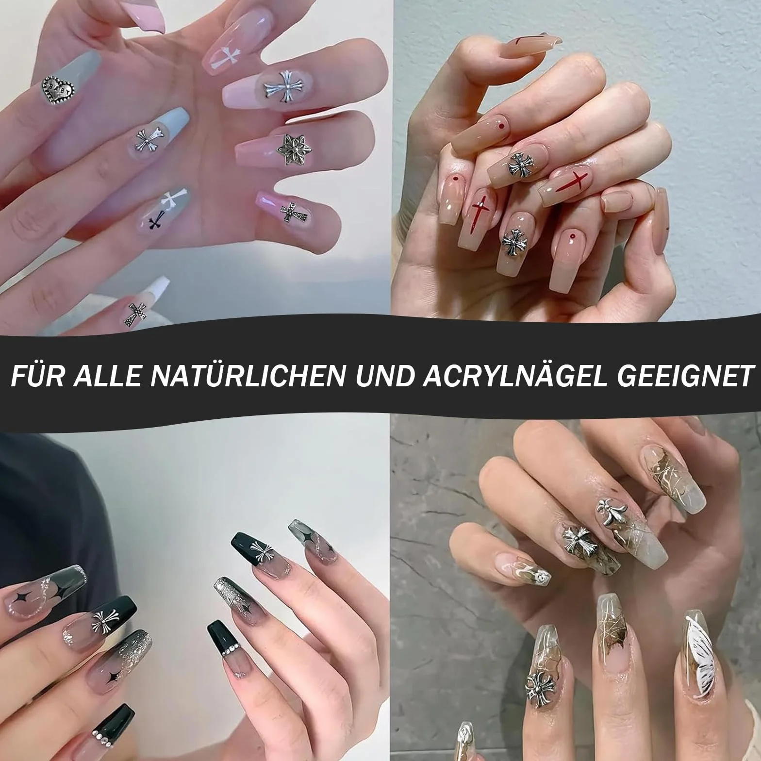 120 sztuk metalowych nitów 3D Nail Charms, srebrne zawieszki w stylu gotyckim retro charms do krzyżyka, zdobienia paznokci, ozdoby do stylizacji paznokci (srebrzyste 1)