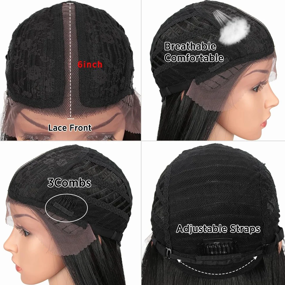 Style Icon Peruka 96,5 cm, bardzo długa, prosta koronka z przodu dla kobiet, syntetyczna koronka z przodu, środkowy przedziałek, peruka koronkowa, 150% gęstości (1B)
