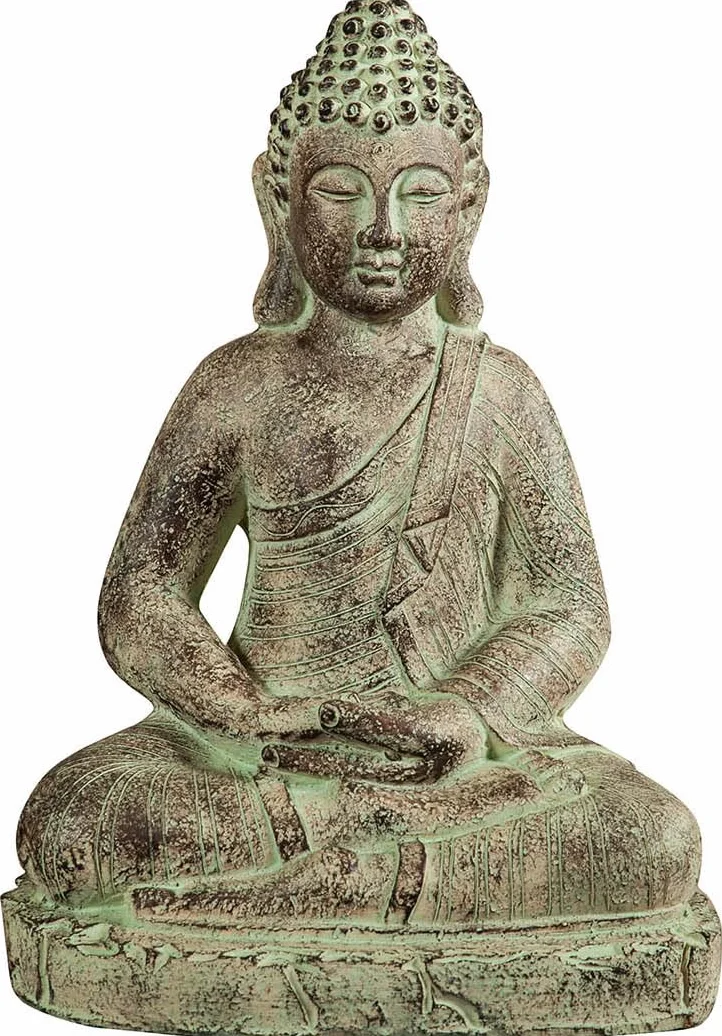 Posąg Buddy w pozycji medytacyjnej 40 x 30 x 56 cm żywica antyczny efekt kamienia dekoracja zen