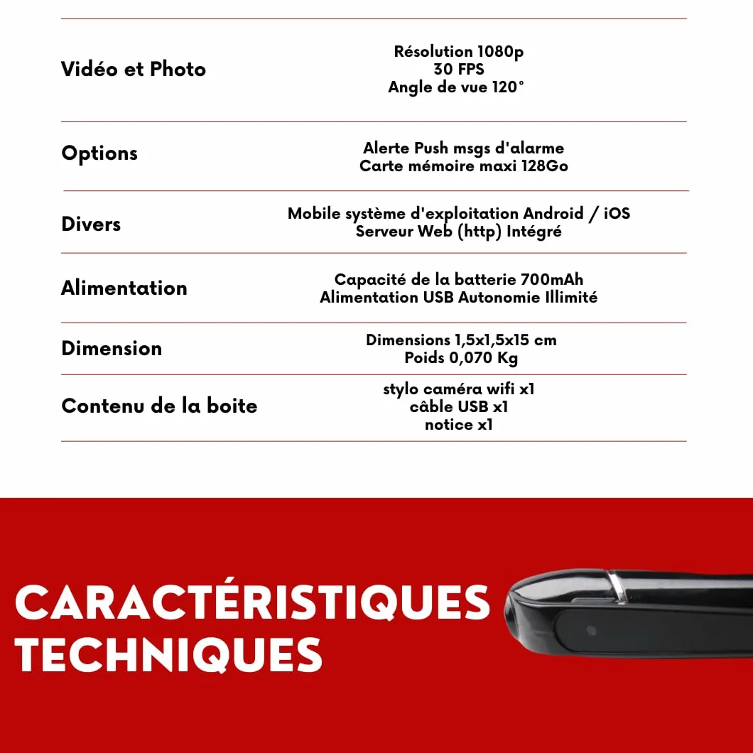 Générique Pióro szpiegowskie Full HD WiFi
