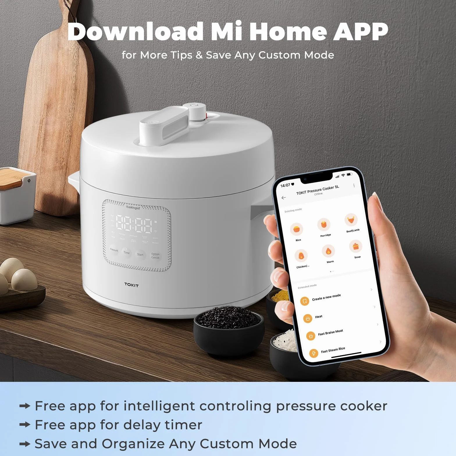 TOKIT Pressure Cooker 5 l, szybkowar elektryczny wielofunkcyjny z 14 programami, MiHome Smart Control