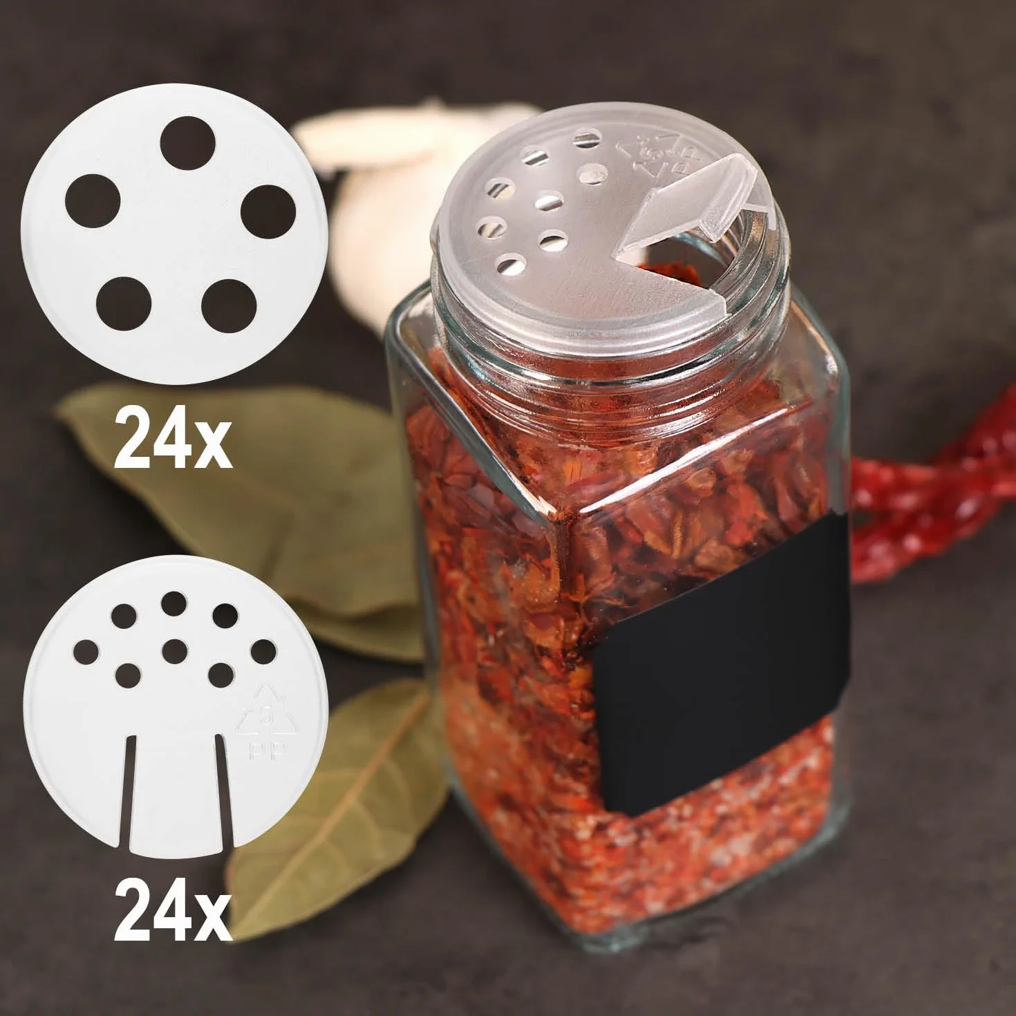 COM-FOUR® 24x sloiczki na przyprawy z akcesoriami - szklana kontrola przypraw 120 ml, nasadki do zraszania, pedzelek, lejek, etykiety, dlugopis (24 sztuki okularów z akcesoriami)