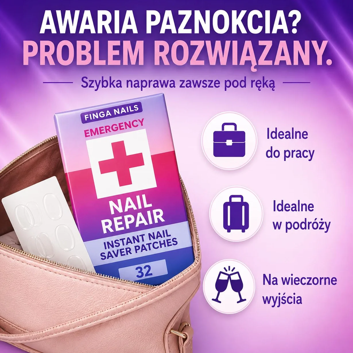 1 x 32 plastry do paznokci ~ Tymczasowa ochrona przed rozdwajaniem i pęknięciem paznokci Finga-Nails
