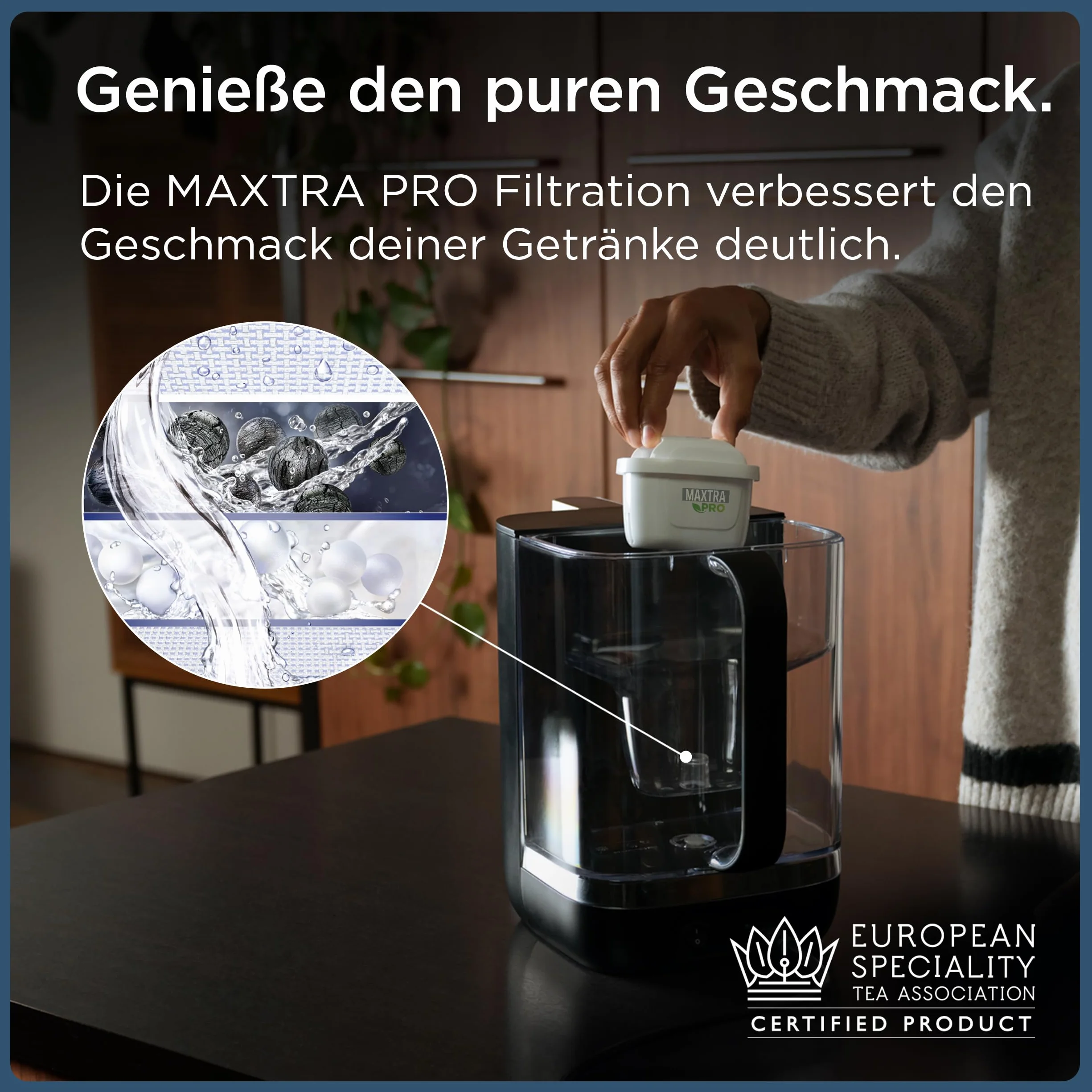 BRITA Cube Fitlrée Dozownik wody (4,0 l), różne temperatury i rozmiary wstępnie zarejestrowanych pojemników, technologia UV-C i filtr wody MAXTRA PRO Expert Anti-Scale w zestawie