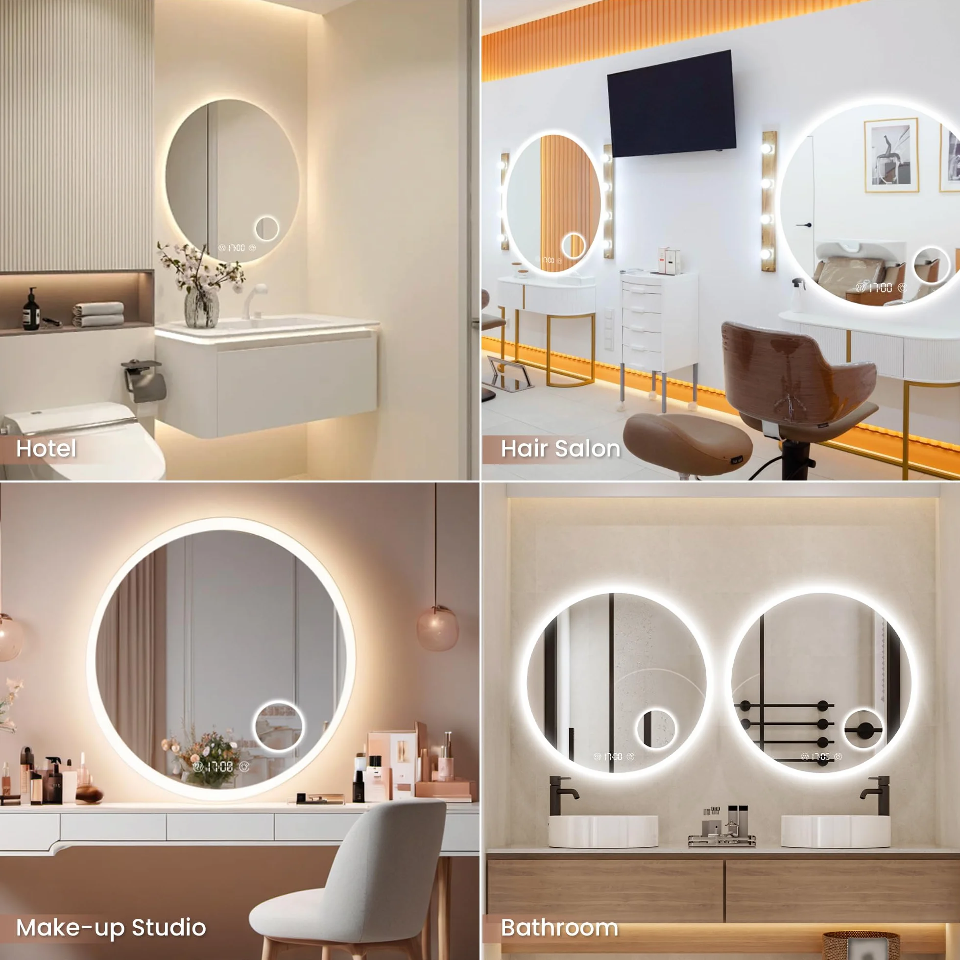 Lustro łazienkowe LED 70x70 cm ścienne z podświetleniem, ściemniane, ciepła zimna neutralna biel, bez zaparowania