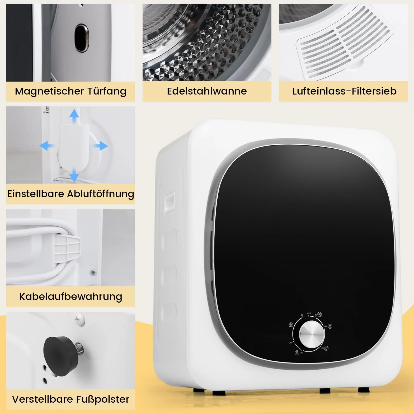COSTWAY Mini suszarka na pranie 5 kg 5 programów 800 W 69°C z zabezpieczeniem przed przegrzaniem