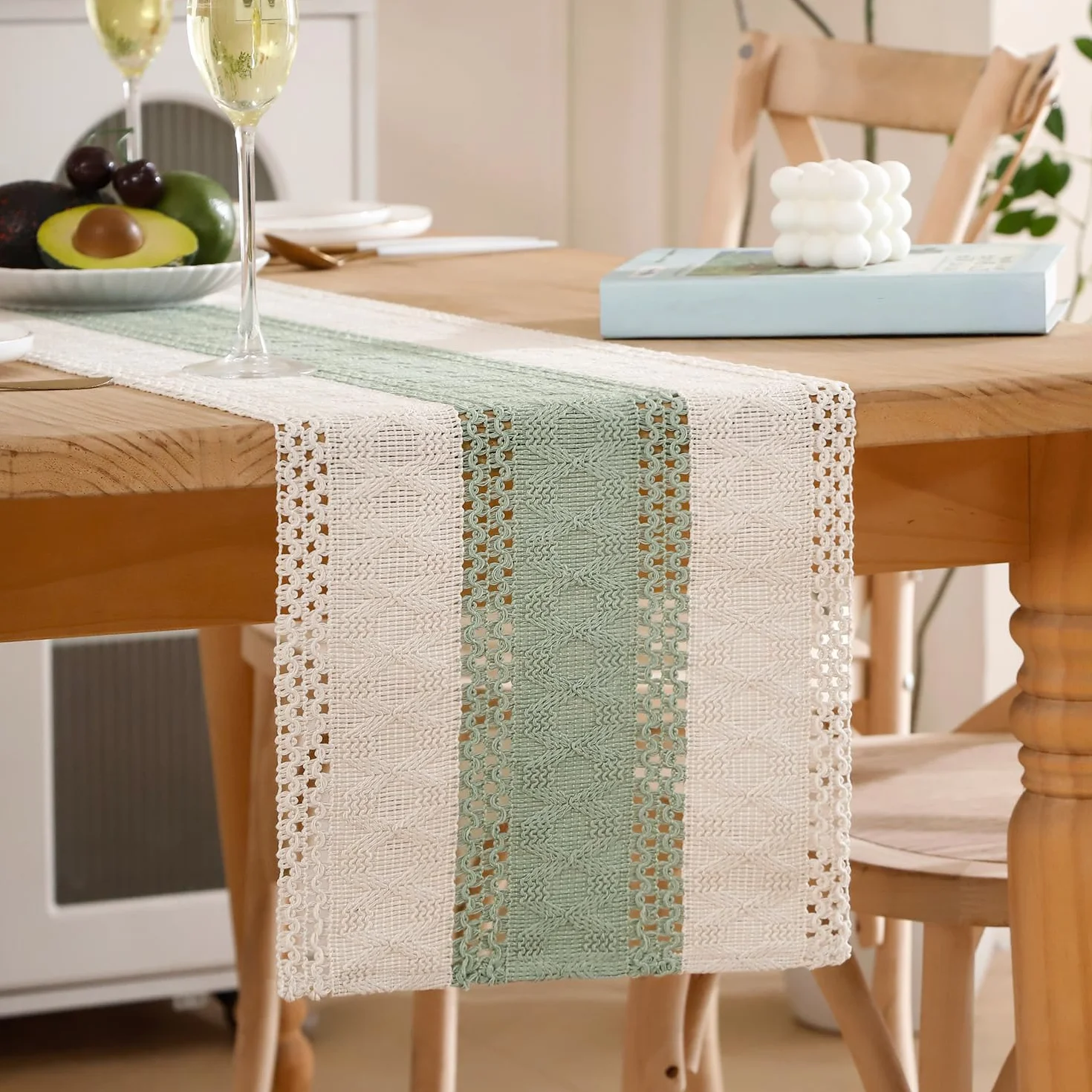 Bieżnik na stół eukaliptusowy 30 x 100 cm bawełna len makrama boho