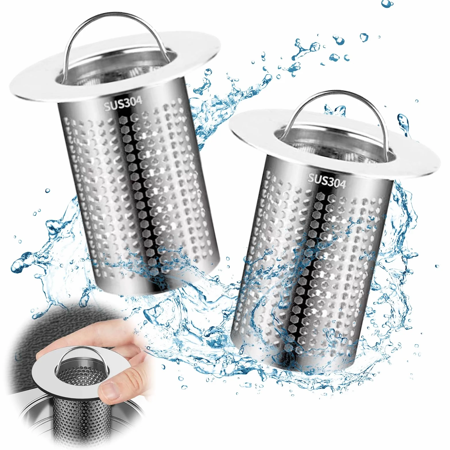 2 sztuki sitko do odpływu prysznica z uchwytem, 33 × 50 mm, sitko do odpływu umywalki, stal nierdzewna, sitko do włosów, filtr odpływowy do filtrowania włosów, do kuchni, łazienki i na balkon