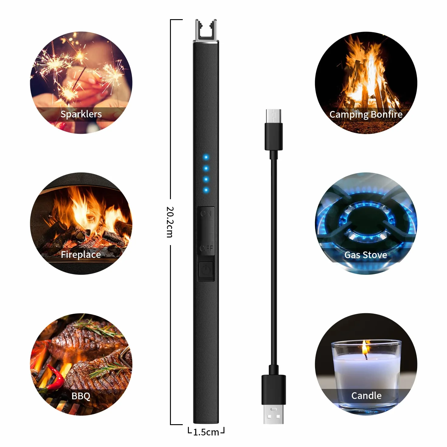 Elektryczna zapalniczka świecowa USB z wyświetlaczem LED, łuk plazmowy, wiatroszczelna, bezpłomieniowa
