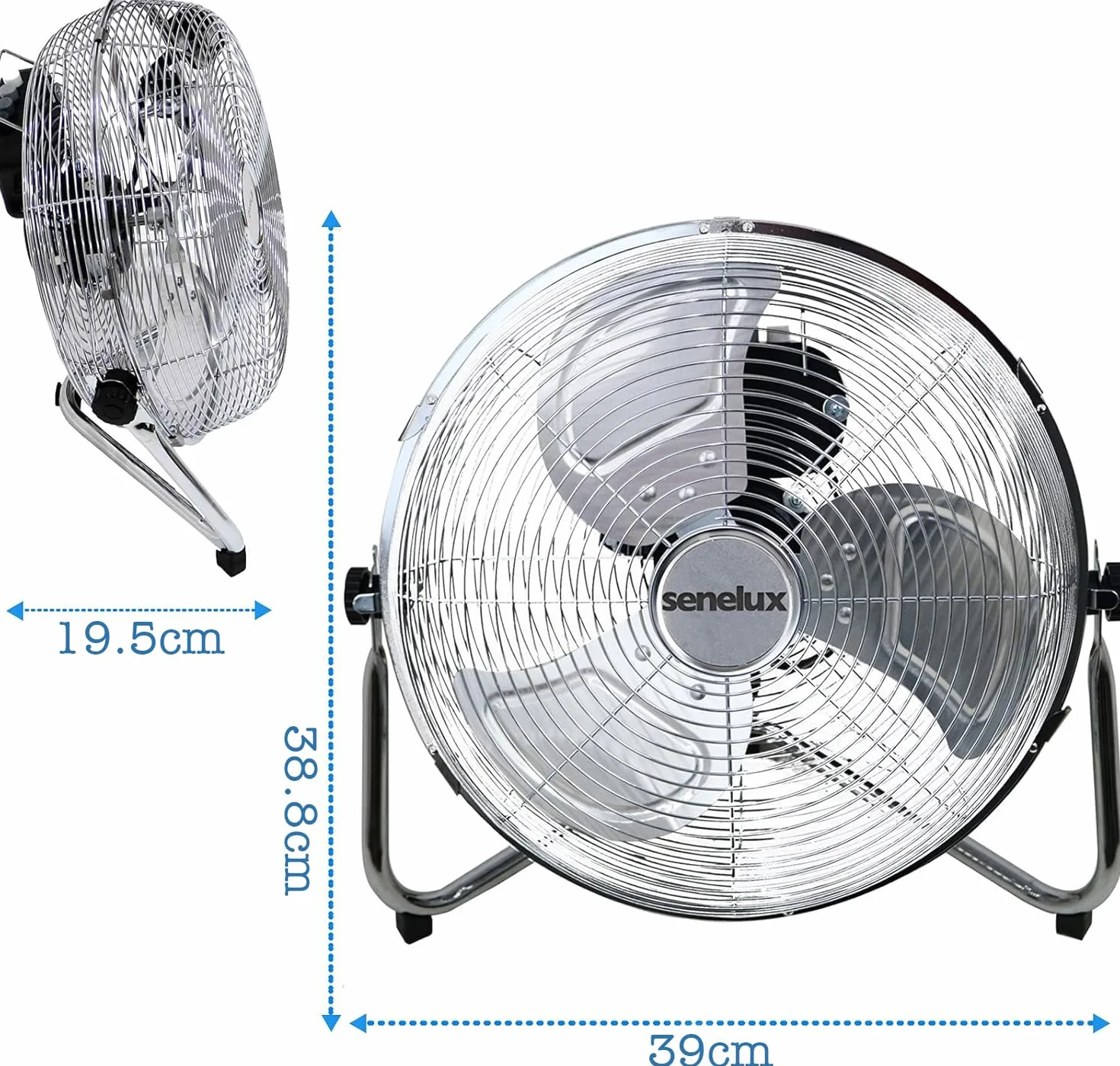 Senelux Wentylator podłogowy chromowany 30,5 cm 3 prędkości nachylenie