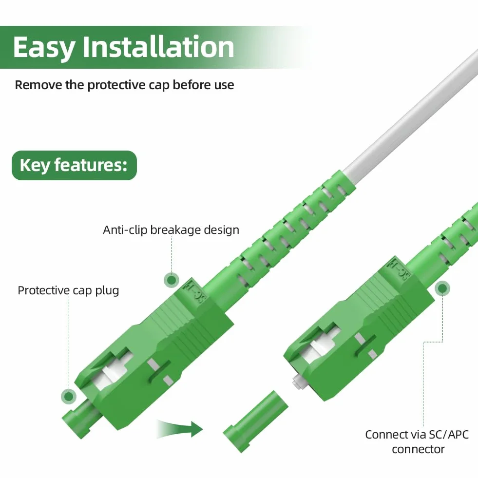OFFCUP 10 m / 32,8ft kabel światłowodowy SC/APC do SC/APC OS2 Simplex Singlemode 9/125μm LSZH FTTH 3,0 mm Patch kabel światłowodowy kabel ze złączem adaptera