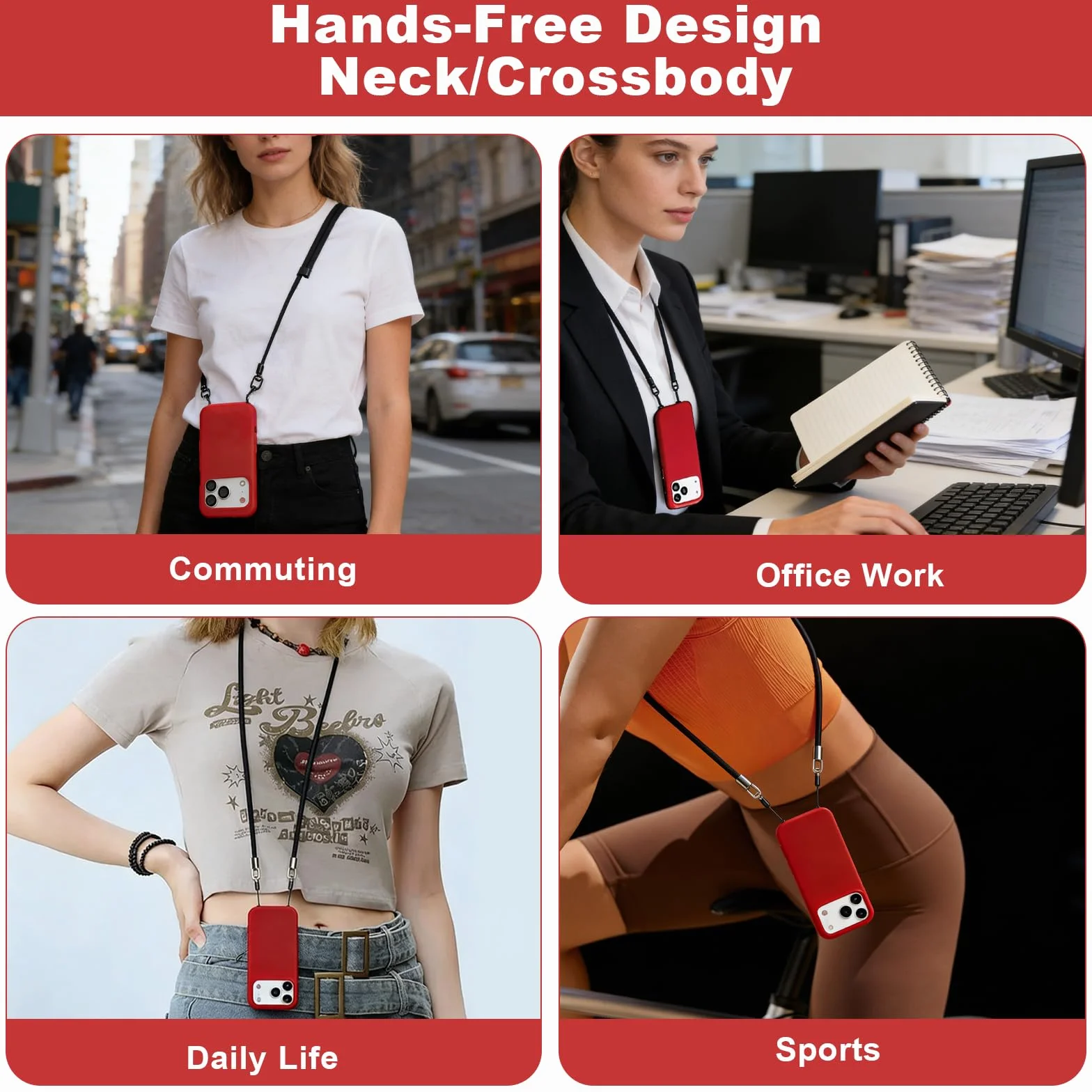 Smycz do telefonu crossbody czarna regulowany pasek do telefonu z adapterem i 2 sposobami noszenia do smartfona podróży codziennego użytku spacerów