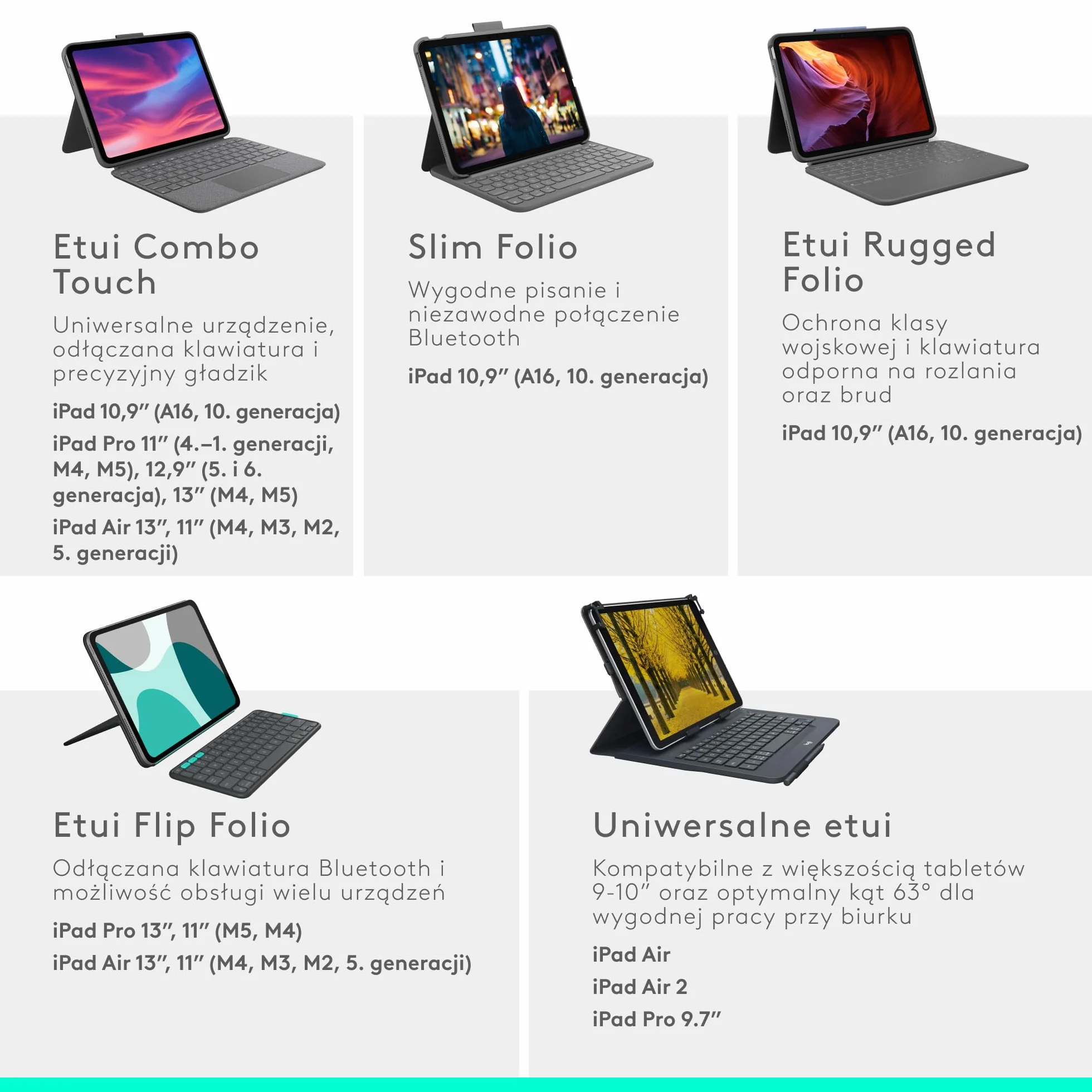 Logitech Flip Folio, etui z klawiaturą do iPada Pro 11 cali (M4 i M5) i iPada Air 11 cali (M2 i M3) (5. generacja — 2024) – chowane etui ochronne do obsługi wielu urządzeń, QWERTY US INT'L – grafitowe