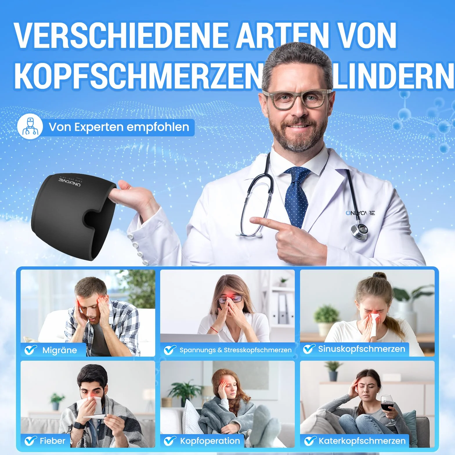 ONLYCARE Maska z daszkiem, czapka chłodząca, żelowa, łagodząca migrenę/bóle głowy