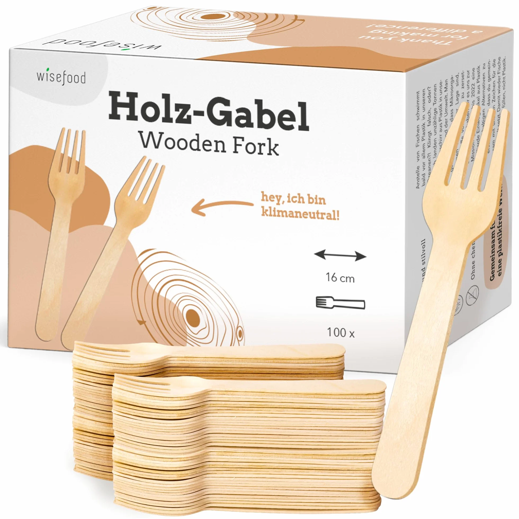 wisefood Jednorazowe widelce z drewna brzozowego, 100 sztuk, widelce drewniane, jednorazowe, 16 cm, biodegradowalne i stabilne sztućce jednorazowe, drewniane widelce, widelce jednorazowe