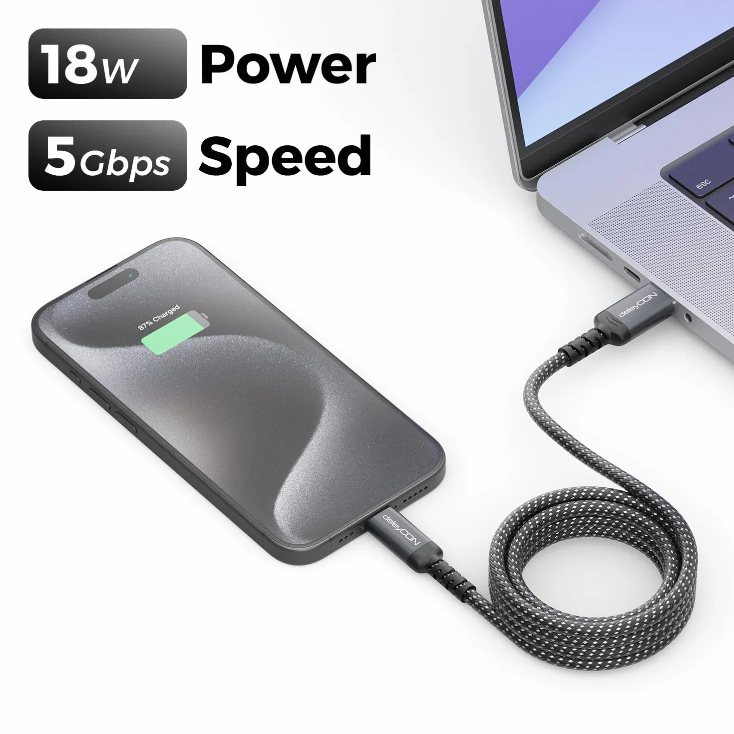 deleyCON 2m Kabel USB-A do USB-C USB 3.0 5 Gbps (USB 3.2 Gen1) - Kabel ładujący i Danych do Smartfona, Tabletu, Laptopa, Aparatu, HDD/SSD, Dysku Zewnętrznego itp.