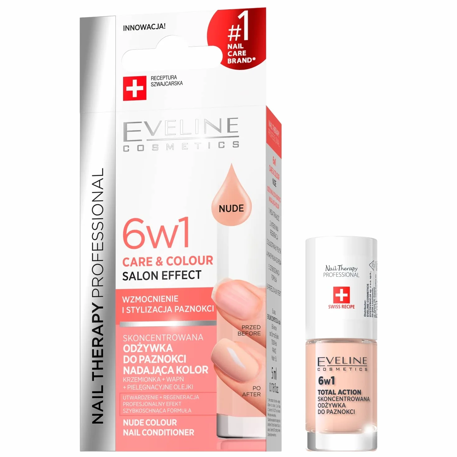 Eveline Cosmetics Nail Therapy Professional Skoncentrowana odżywka do paznokci nadająca kolor 6w1, 5 ml, Nude