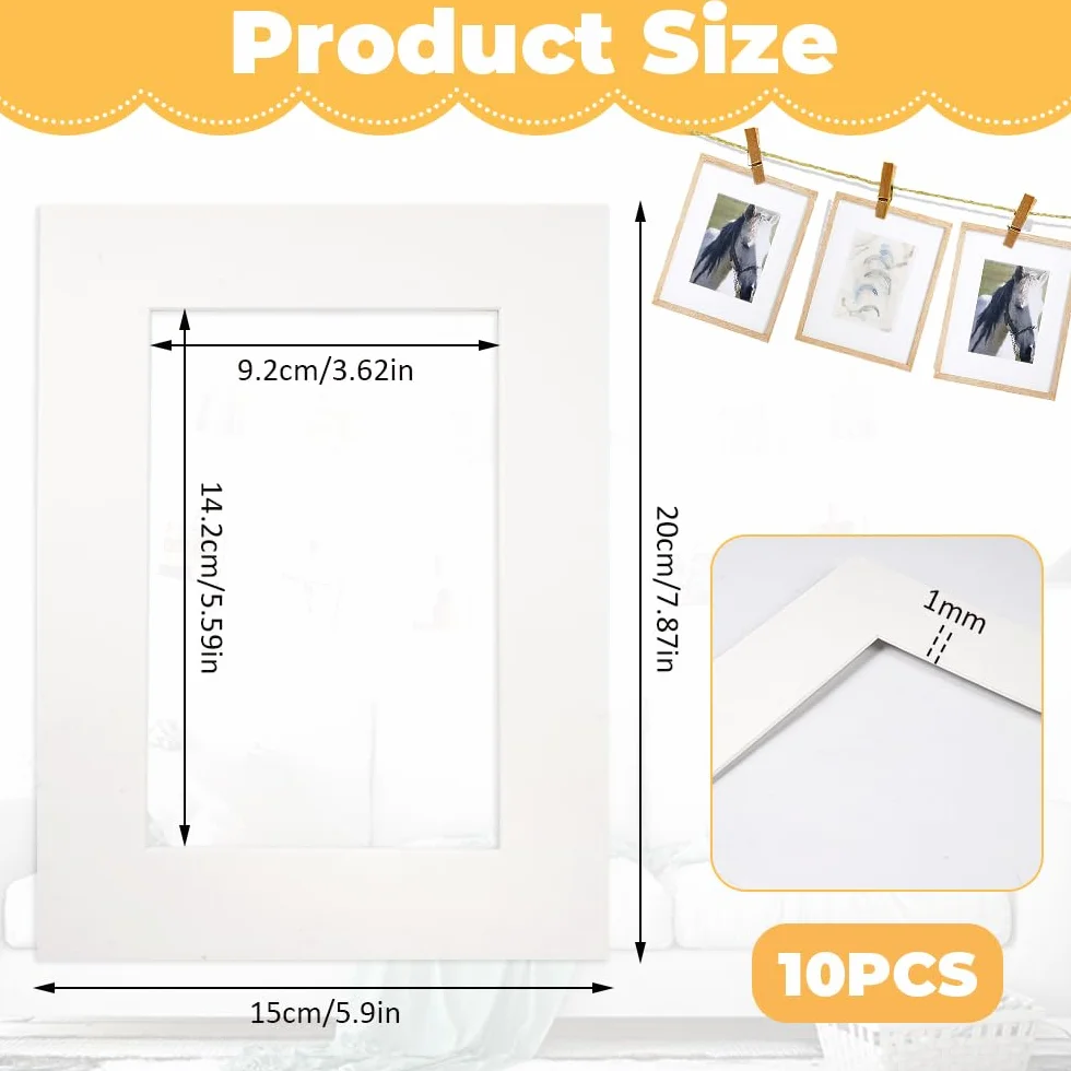 EXIN DECHEN 10 sztuk passe-partout 15x20 cm wymiary zewnętrzne 9x14 cm wymiary wewnętrzne, passe-partout z kartonu biały, passe-partout kartonowy do ramek na obrazy, zdjęcia, pocztówki, druki
