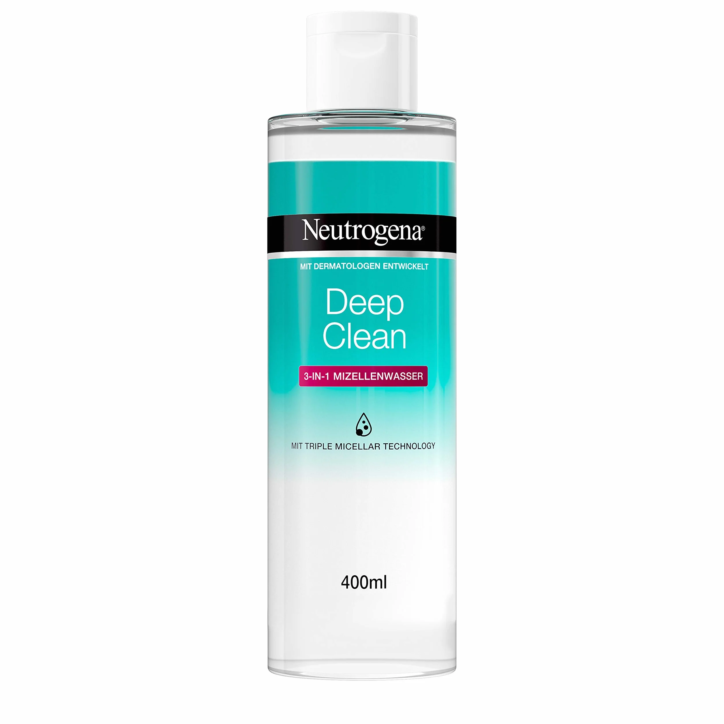 Neutrogena Deep Clean woda micelarna 3 w 1, bez zapachu, bez alkoholu, delikatny środek do demakijażu, bez tarcia, micelarna woda oczyszczająca do wszystkich rodzajów skóry, 400 ml