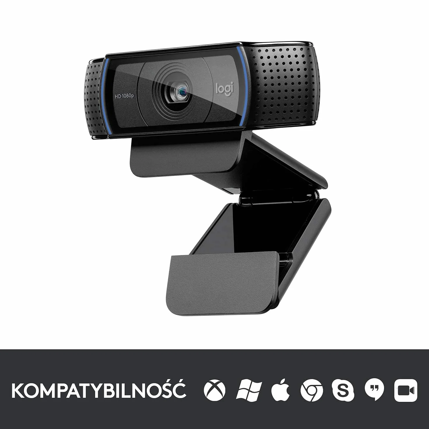 Logitech HD Pro Webcam C920 Połączenia Wideo W Wysokiej Jakości, Z Rozdzielczością Full Hd 1080P I Osłoną Migawki, Pc/Mac/Chromebook - Czarny