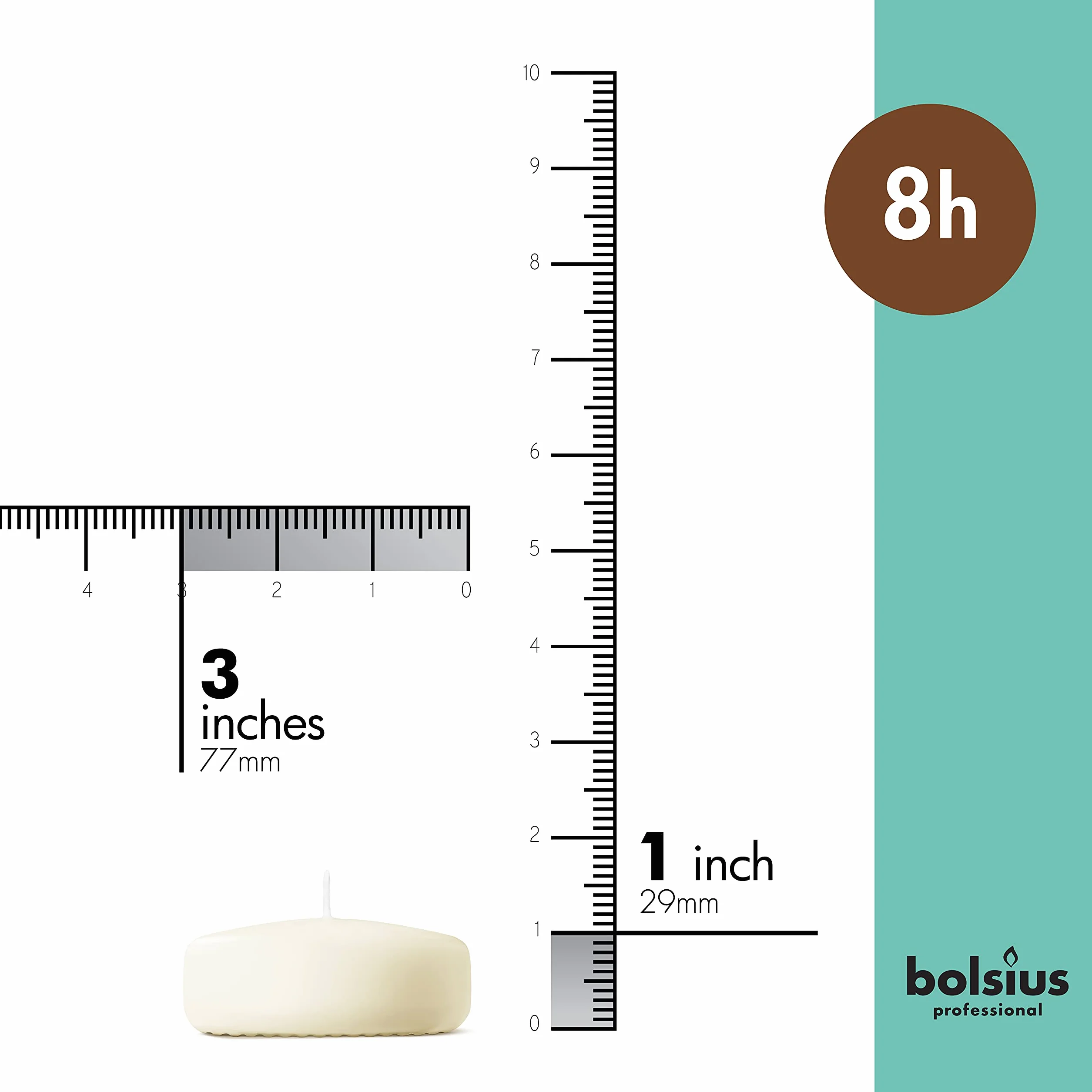 Bolsius Nieperfumowane Płynne Świece 7,6 cm Kość słoniowa Zestaw 12 XL pływające świece Czas palenia 8 godzin