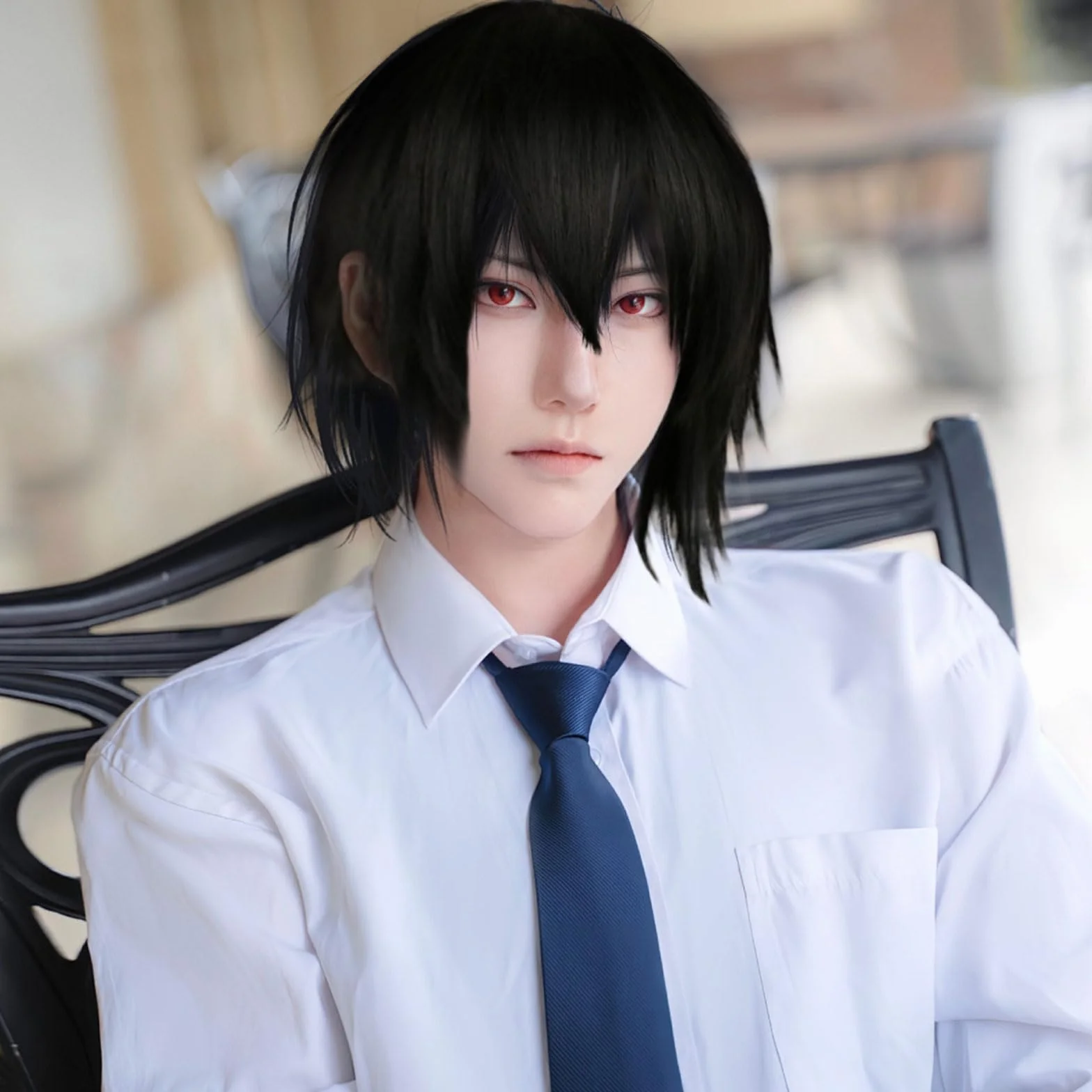 SKHAOVS Czarna Peruka Syntetyczna, Unisex Krótka dla Kobiet i Mężczyzn - Proste Włosy do Anime i Cosplay