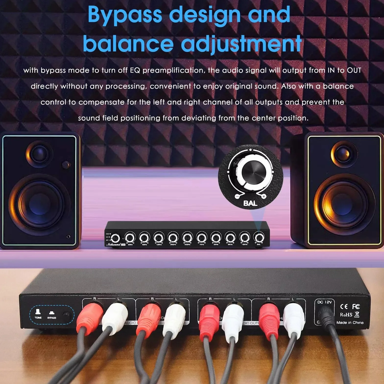 Nobsound HiFi 9-pasmowy Stereo EQ przedwzmacniacz analogowy equalizer, procesor audio do domu/samochodu (EQ9)