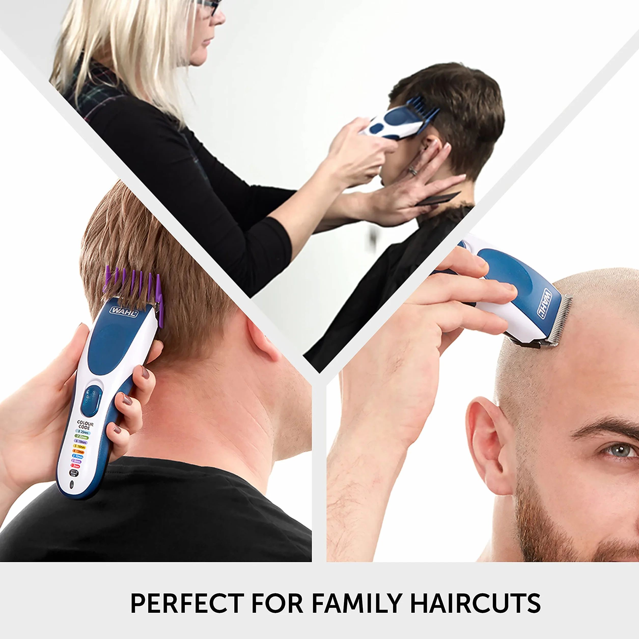 Wahl Color Pro bezprzewodowa maszynka do strzyżenia włosów, maszynka do strzyżenia włosów dla mężczyzn, golarka do włosów, męska maszynka do strzyżenia włosów z oznaczeniem kolorystycznym, przewodnik do strzyżenia włosów, łatwe strzyżenie w domu.