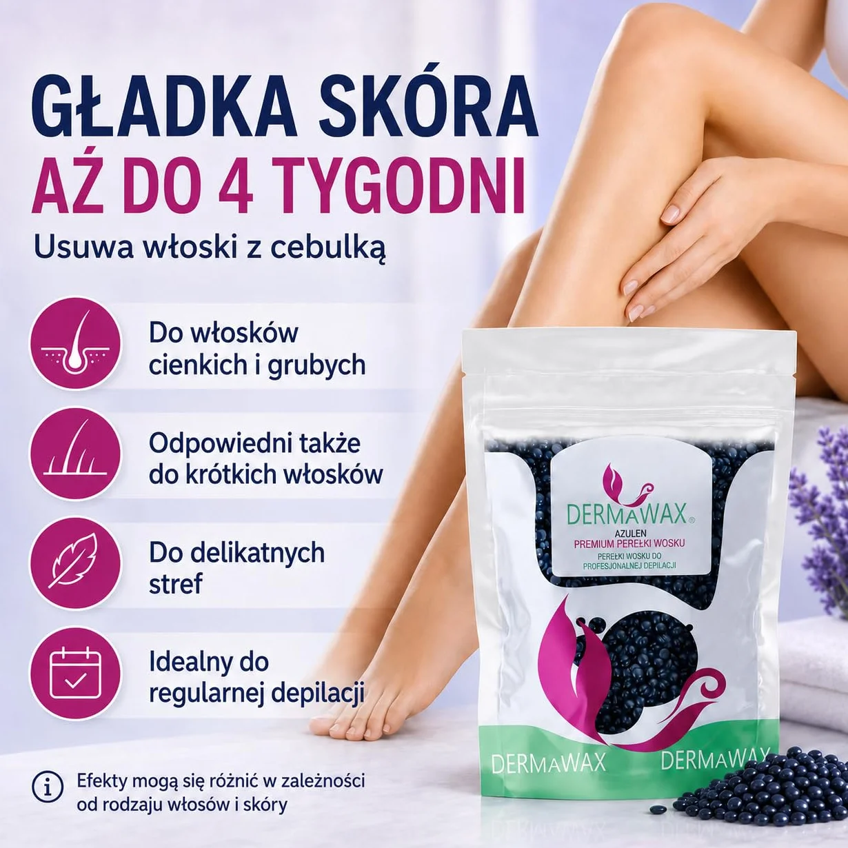 Dermawax 1 kg pereł woskowych z azulenu – kojący gorący wosk bez pasków z włókniny do usuwania włosów – delikatne dla skóry wrażliwej – do twarzy, okolic intymnych, nóg i pach, wyprodukowano we