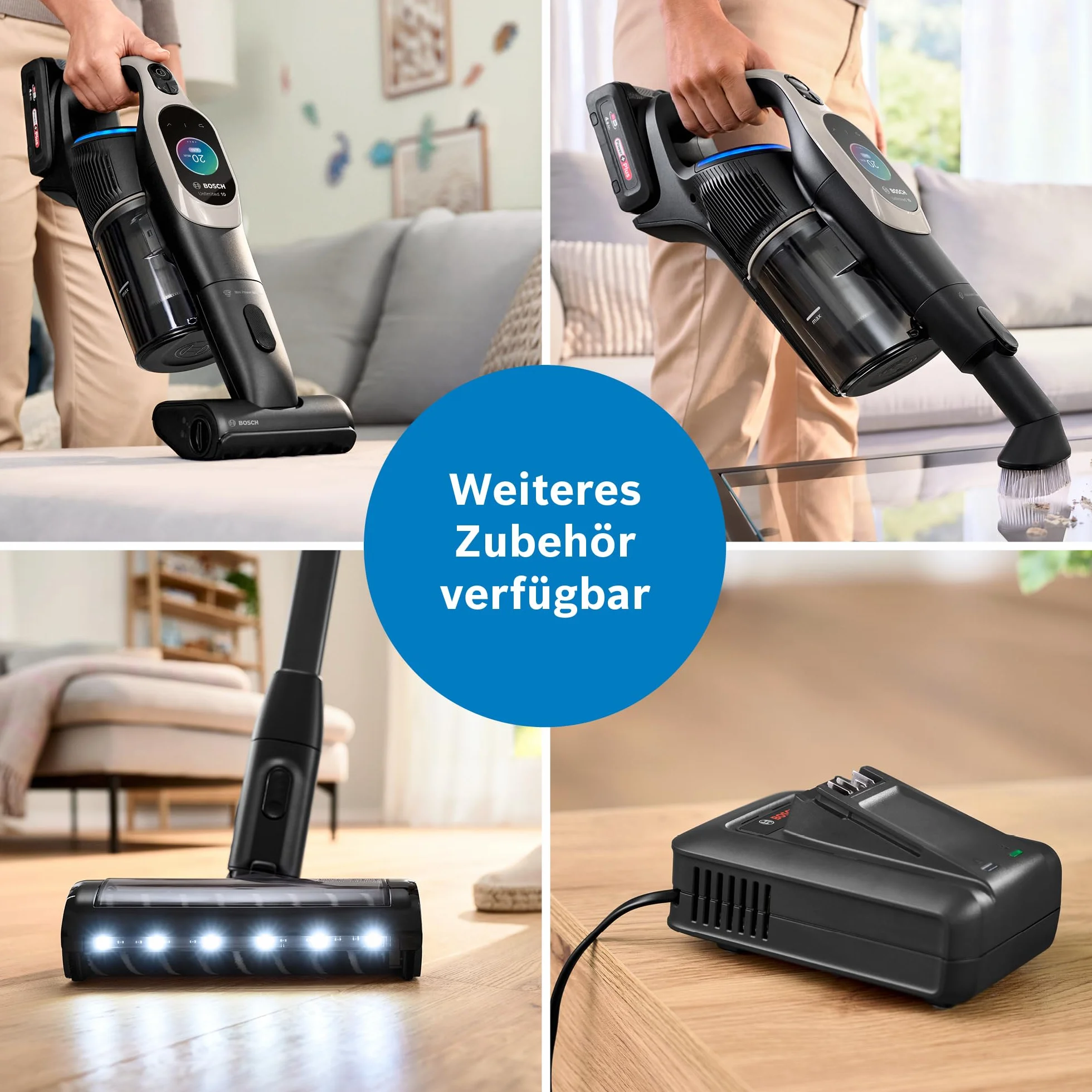 Bosch BHZUNGXXL dysza do tapicerki XXL, nadaje się do odkurzacza akumulatorowego Unlimited 10, obrót o 360°, duża średnica szczotki, idealna do mebli tapicerowanych i do czyszczenia wnętrza pojazdu,
