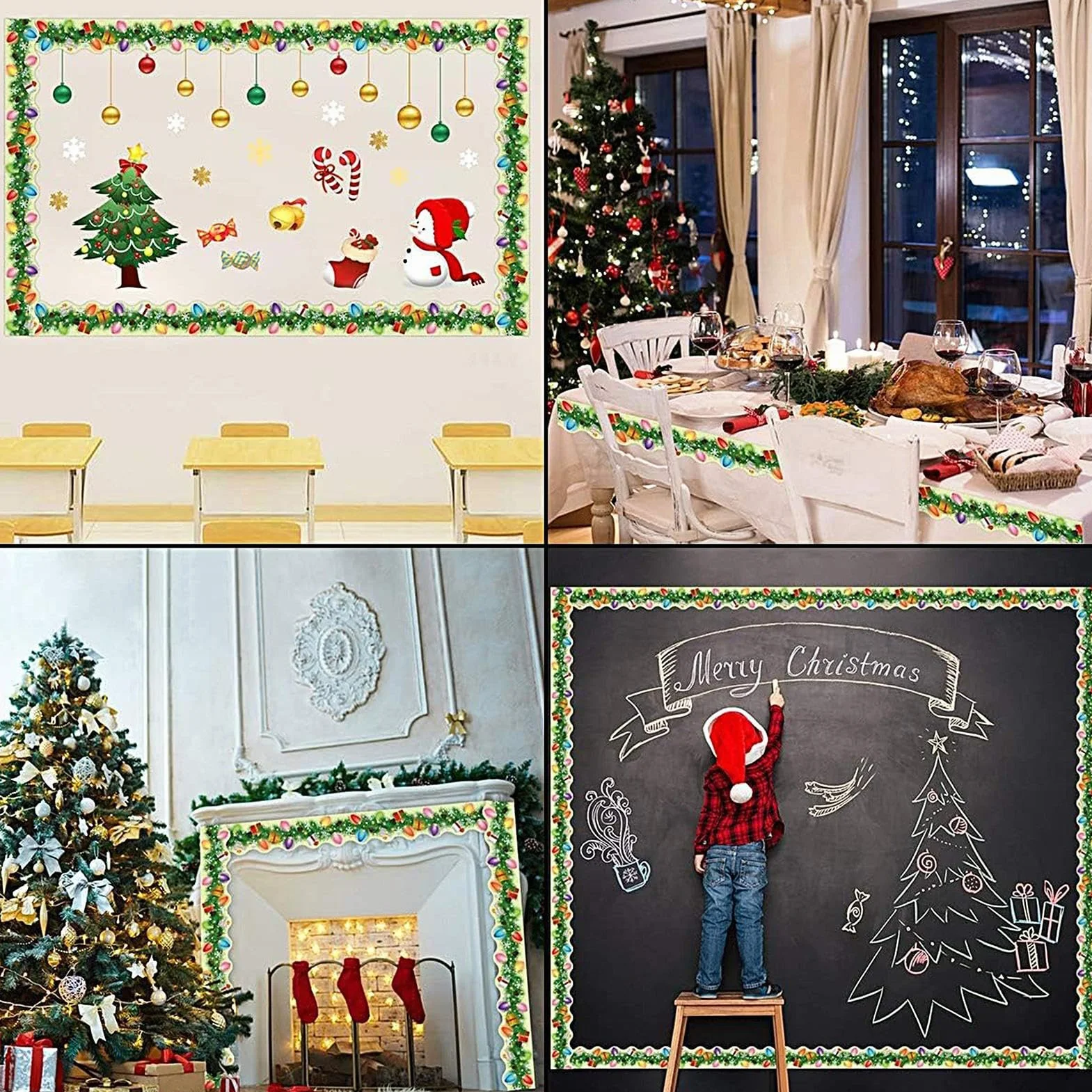 1 rolka bo?onarodzeniowa Bulletin Board Border, Light Bulb Pine Needle Classroom Decoration, Christmas Classroom Bulletin Board Decorations wakacje, dekoracja do klas